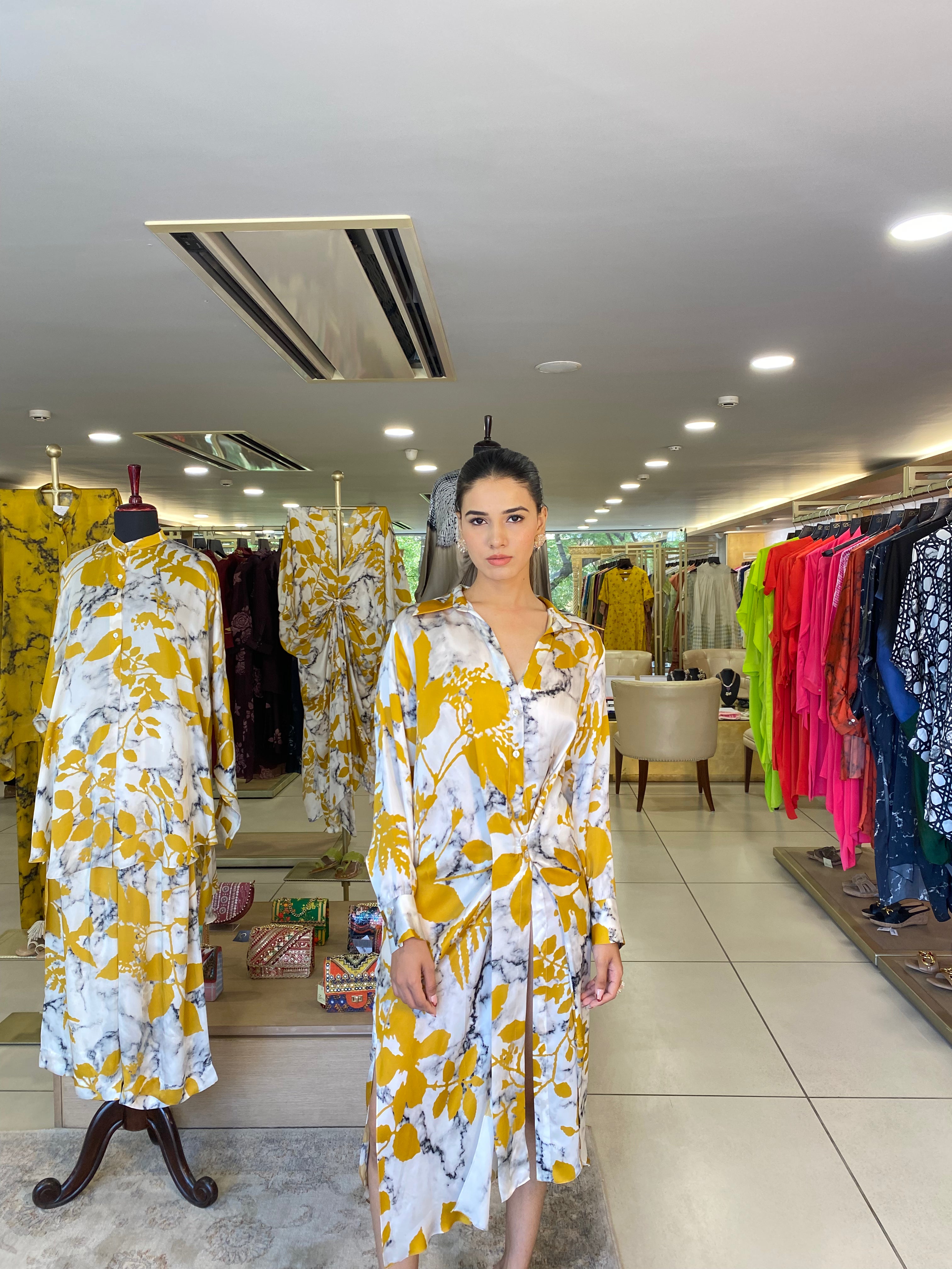 White Yellow Tie Dye Wrap Dress