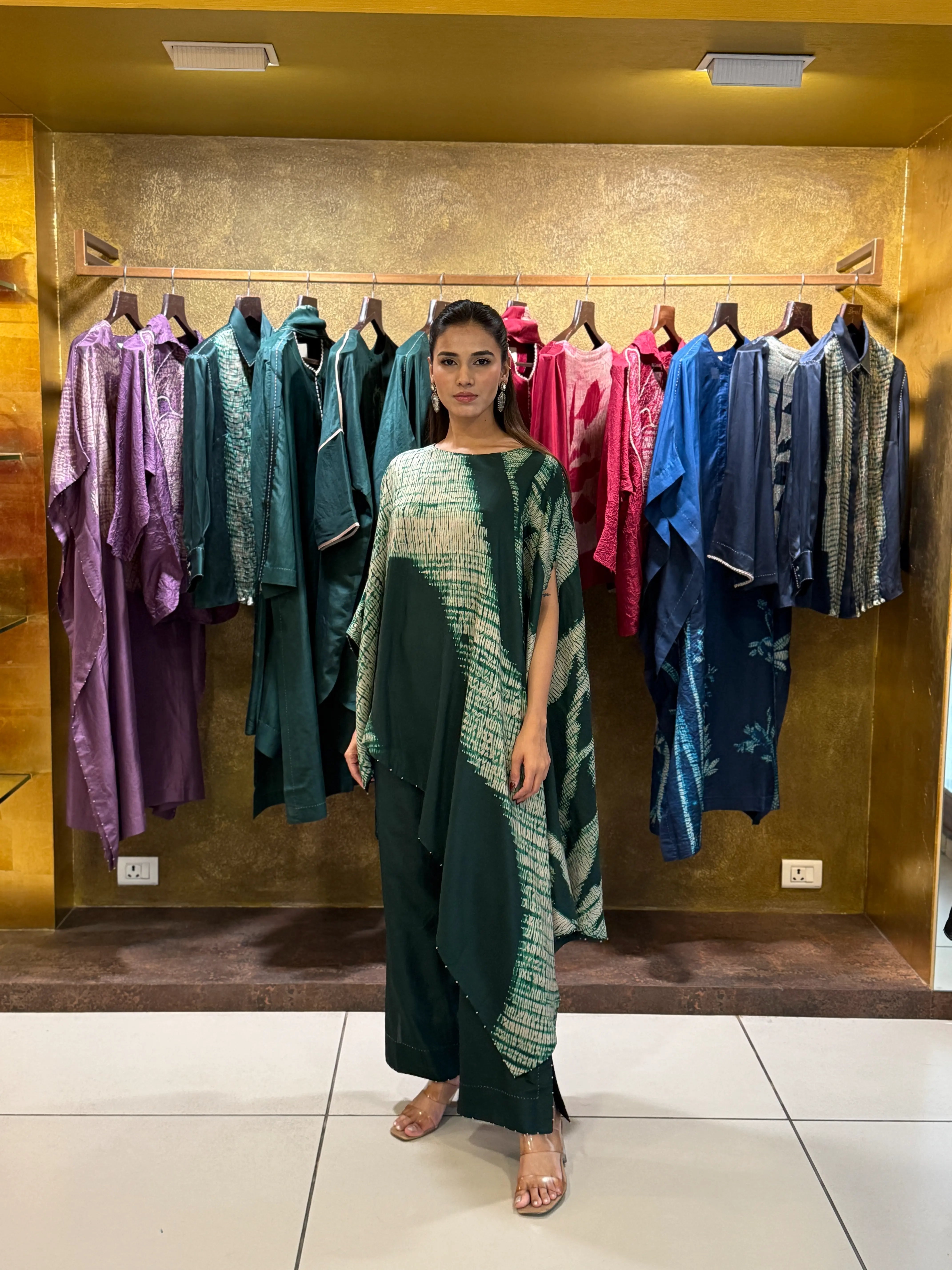 Bottle green asymmetric co-ord set