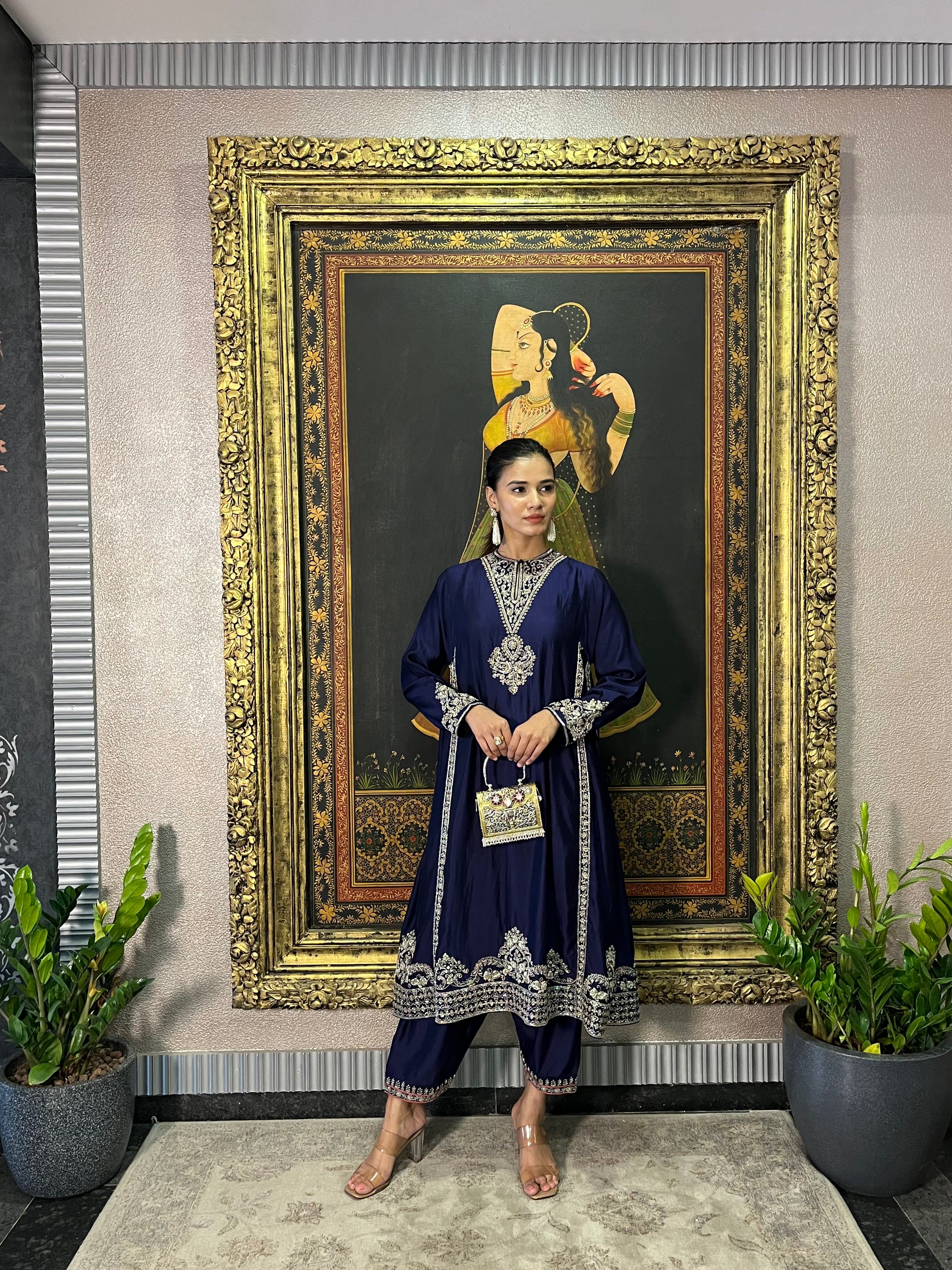 Midnight Blue Royal Embroidered Kurta Set