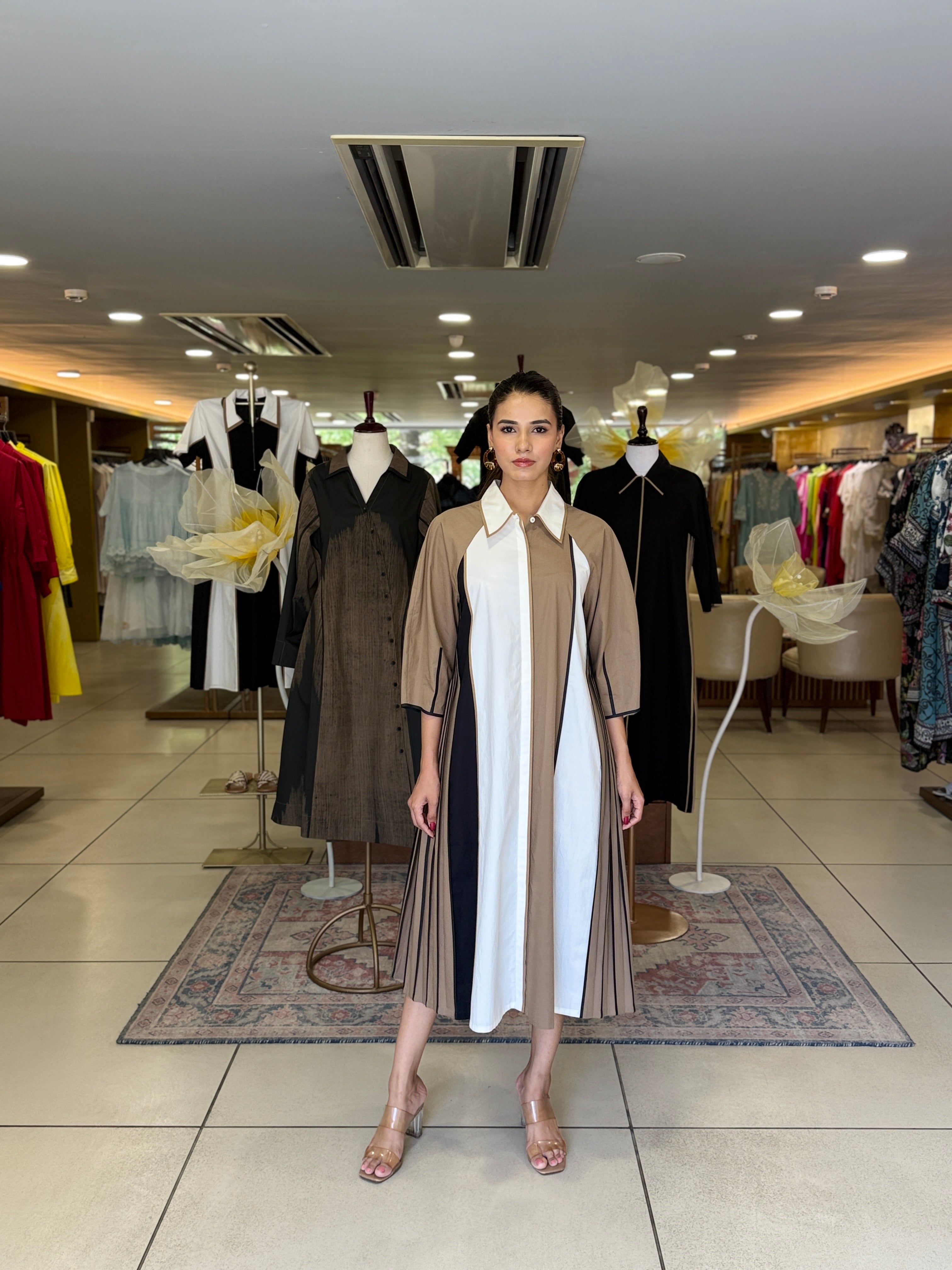 PANELLED FLARE SHIRT DRESS