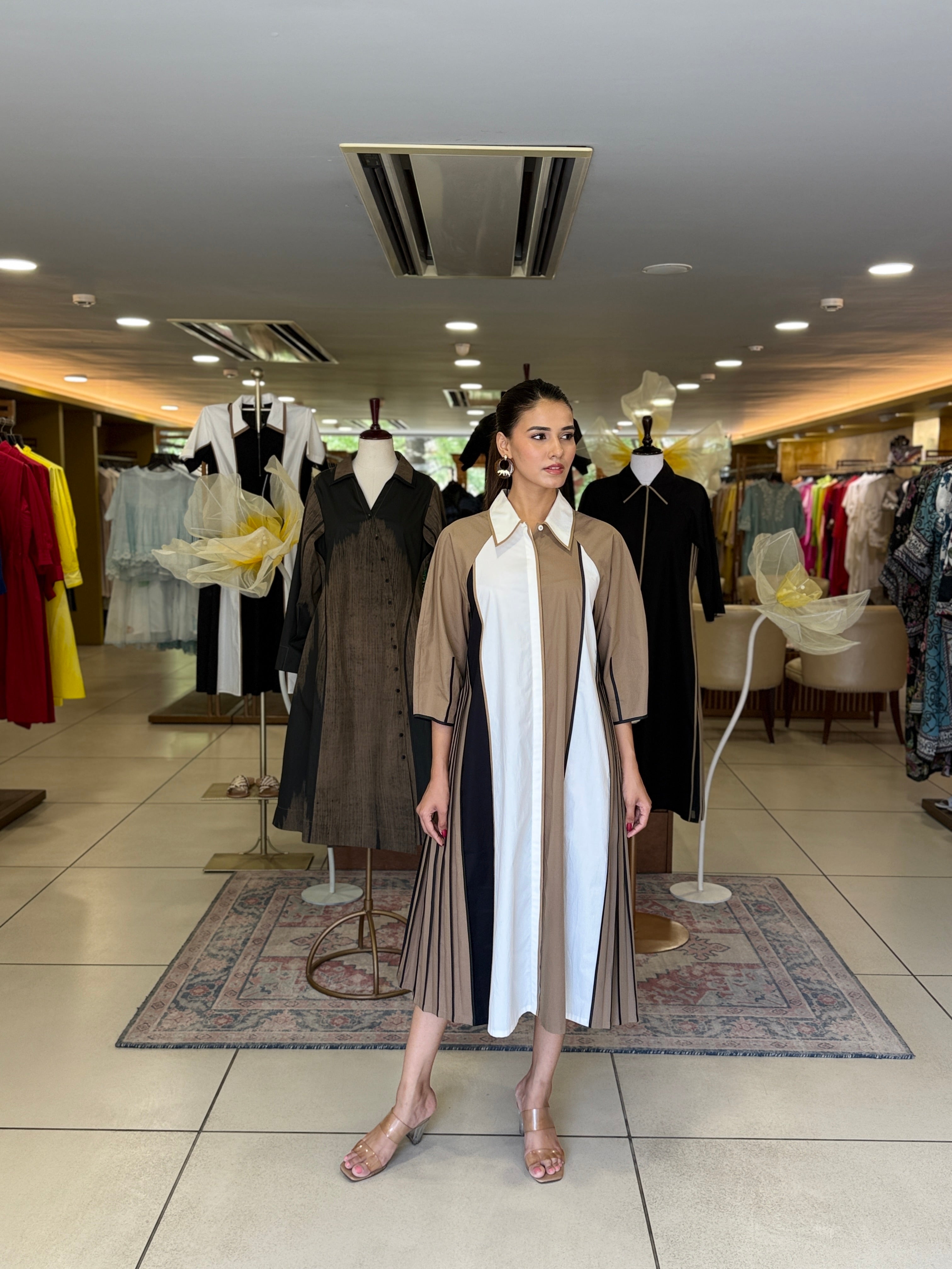 PANELLED FLARE SHIRT DRESS