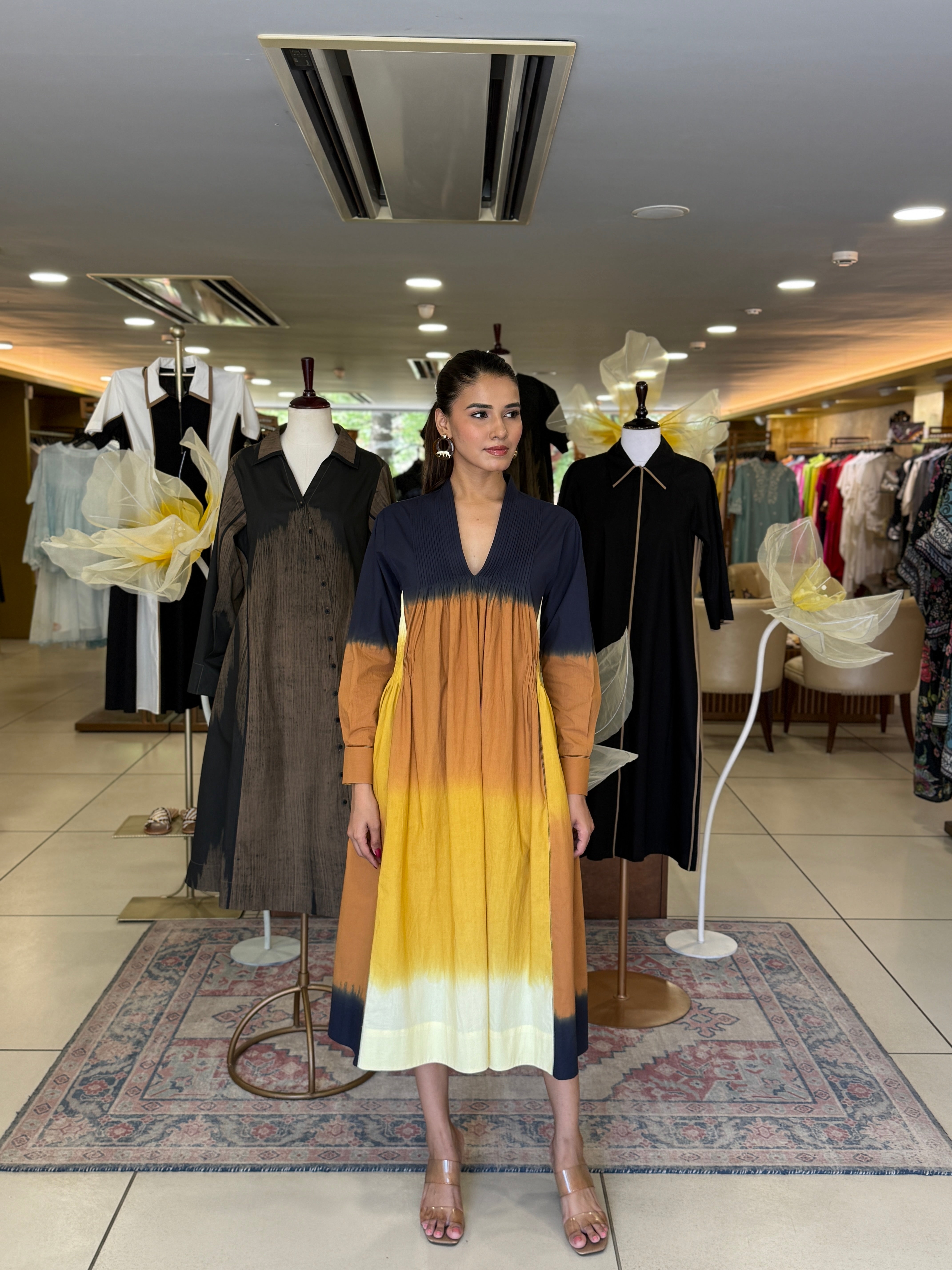 DIP DYED MIDI FLARED DRESS