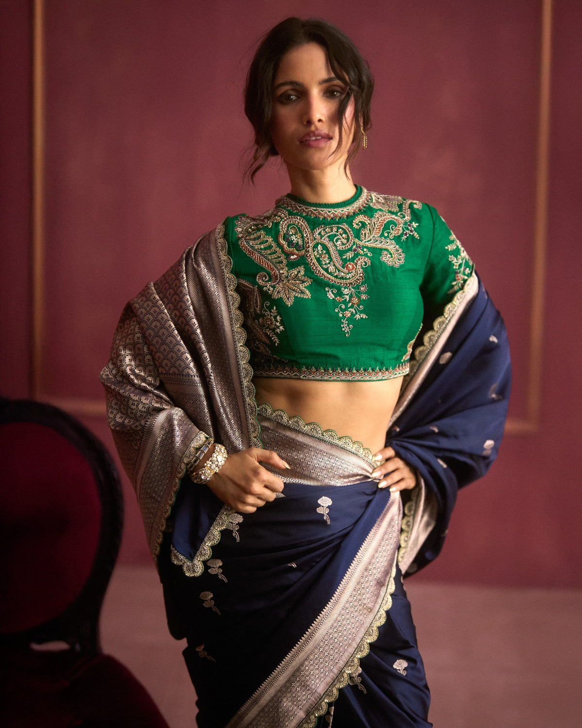 Navy Blue Banarasi Saree