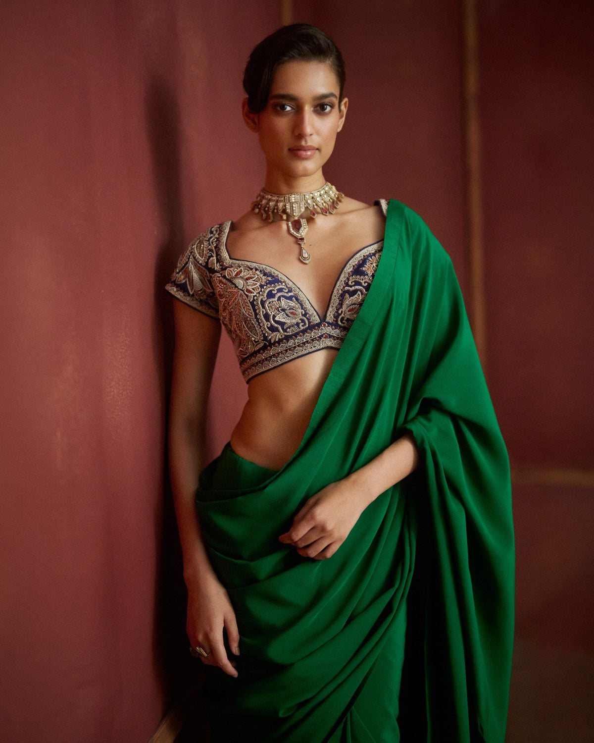Bottle Green Saree Set