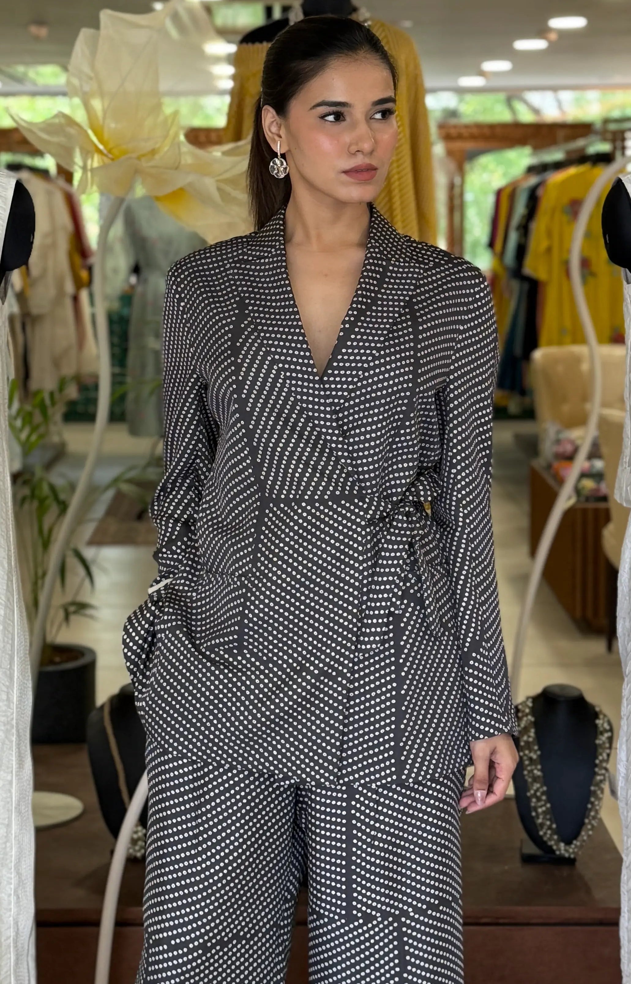 Black Crepe Shawl Neck Coal Maxi Dress