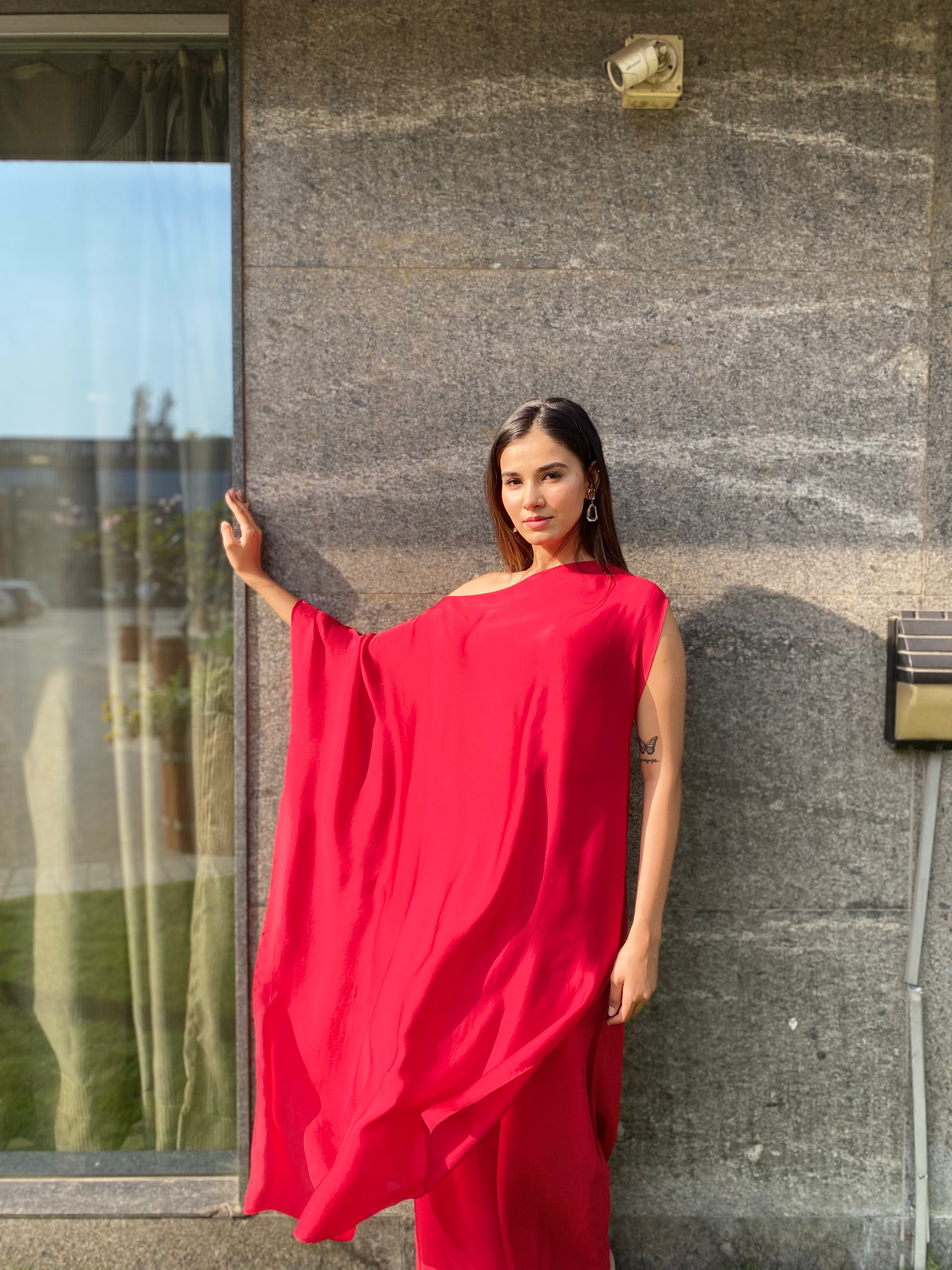 Red Off Shoulder Tunics And Pants