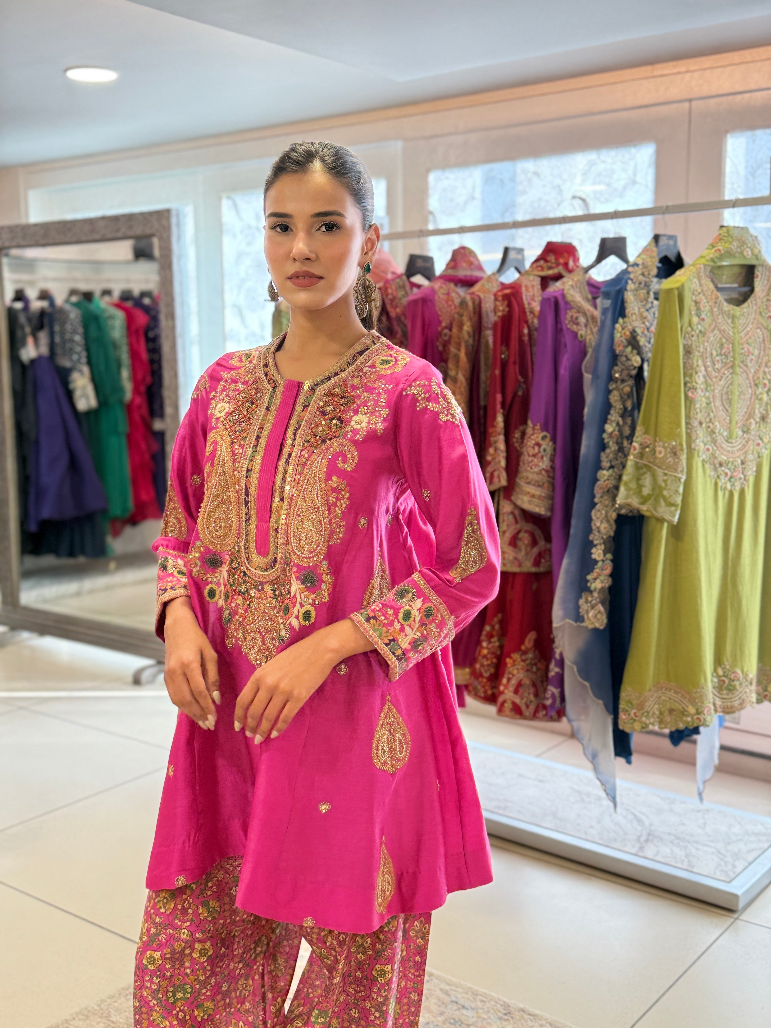 Fuchsia Pink Short Kurta Set