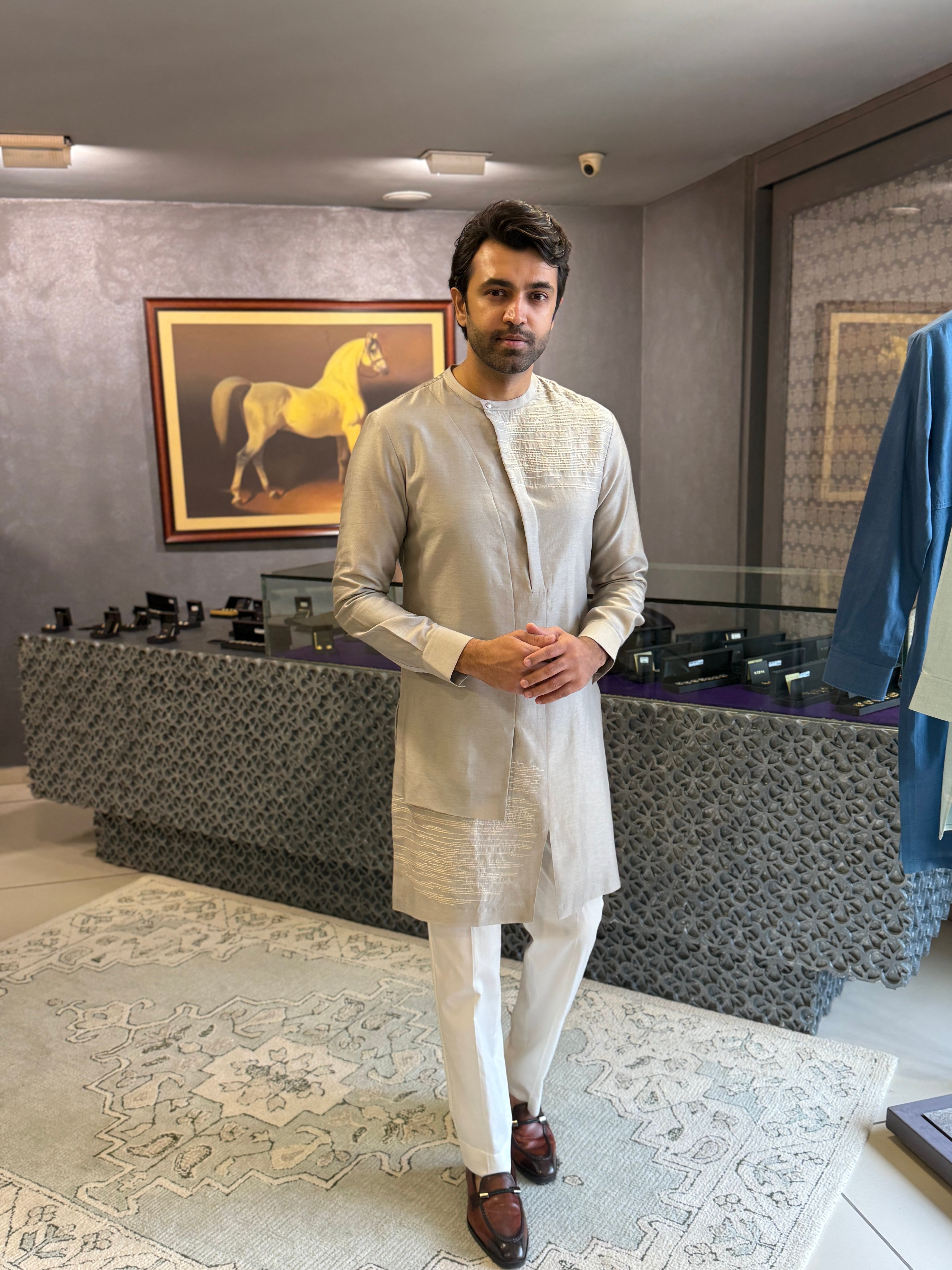 Ivory Cotton Silk Chanderi Kurta Set