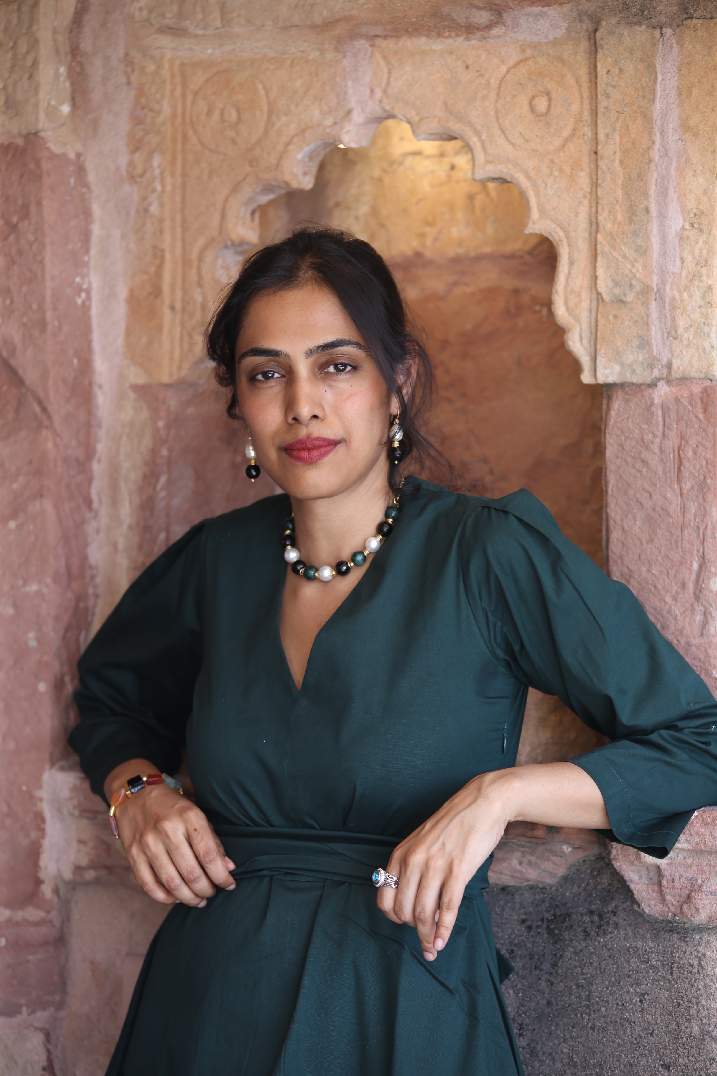 Forest Pearl Earrings with Necklace