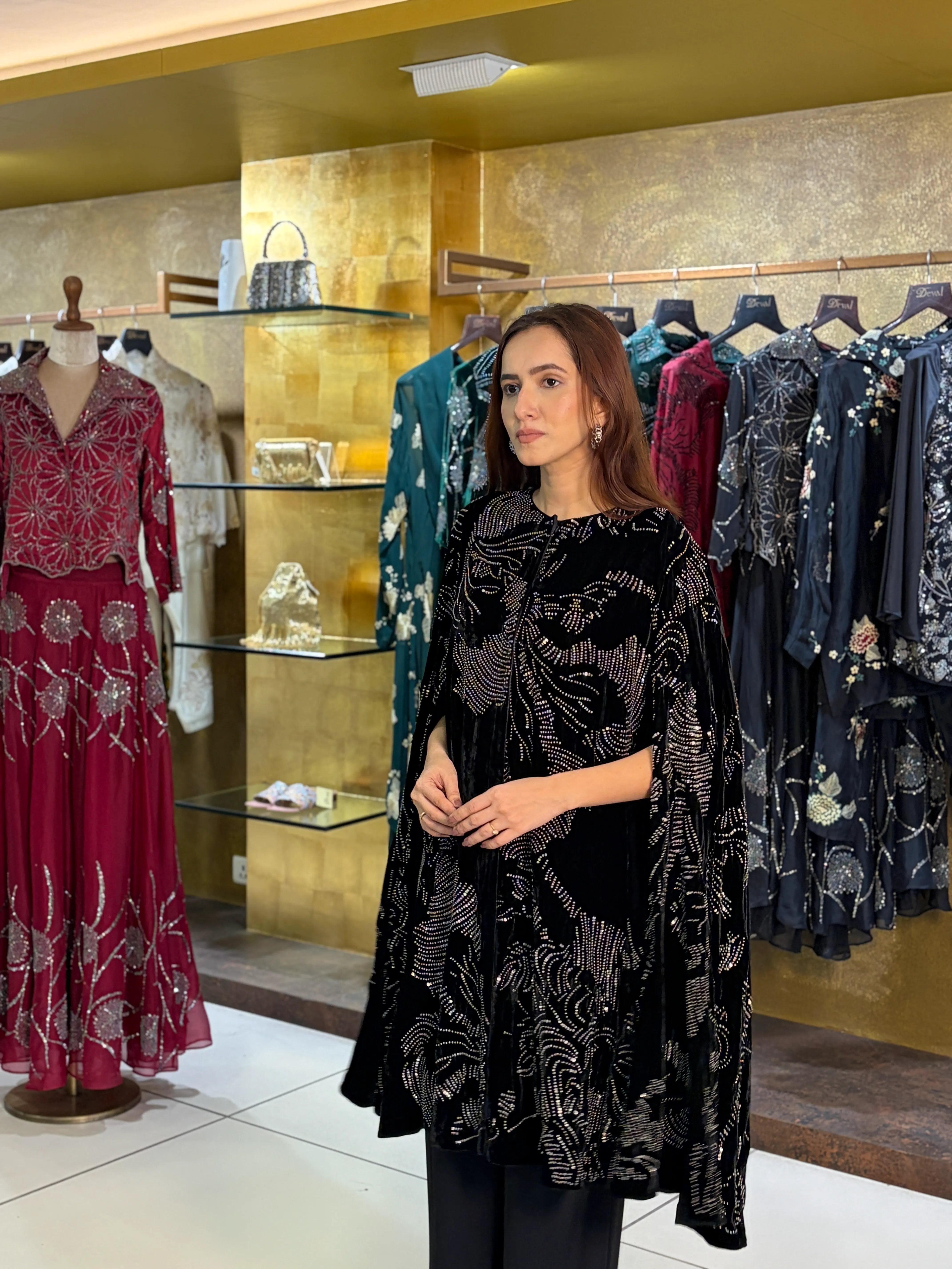 Black Silver Velvet Cape