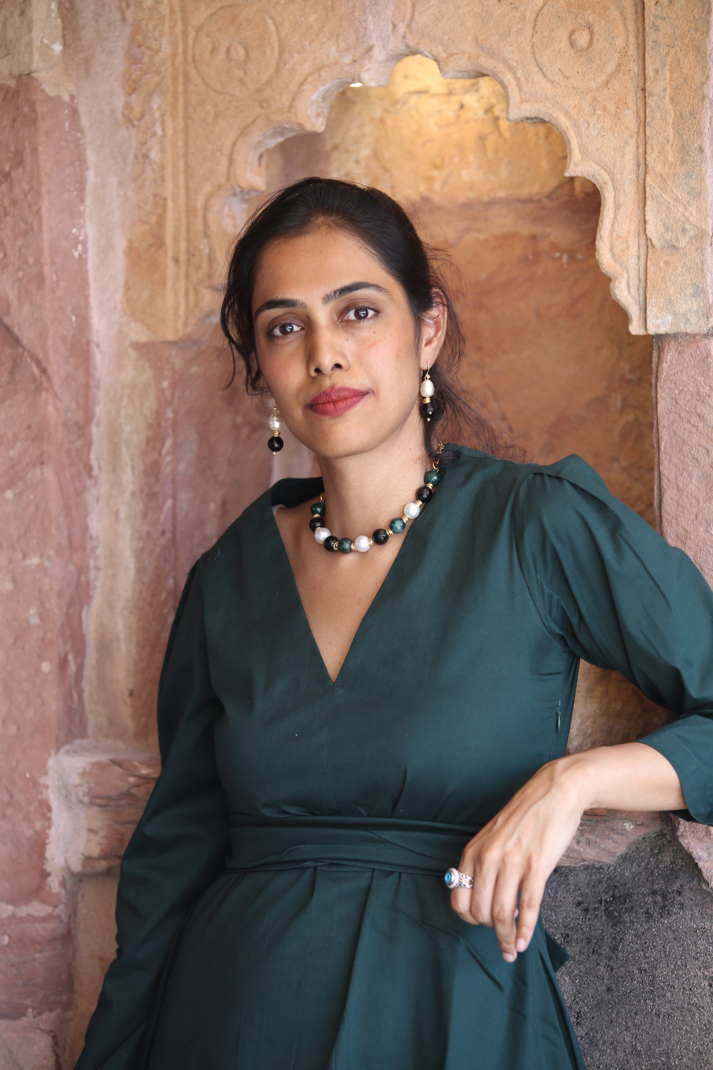 Forest Pearl Earrings with Necklace