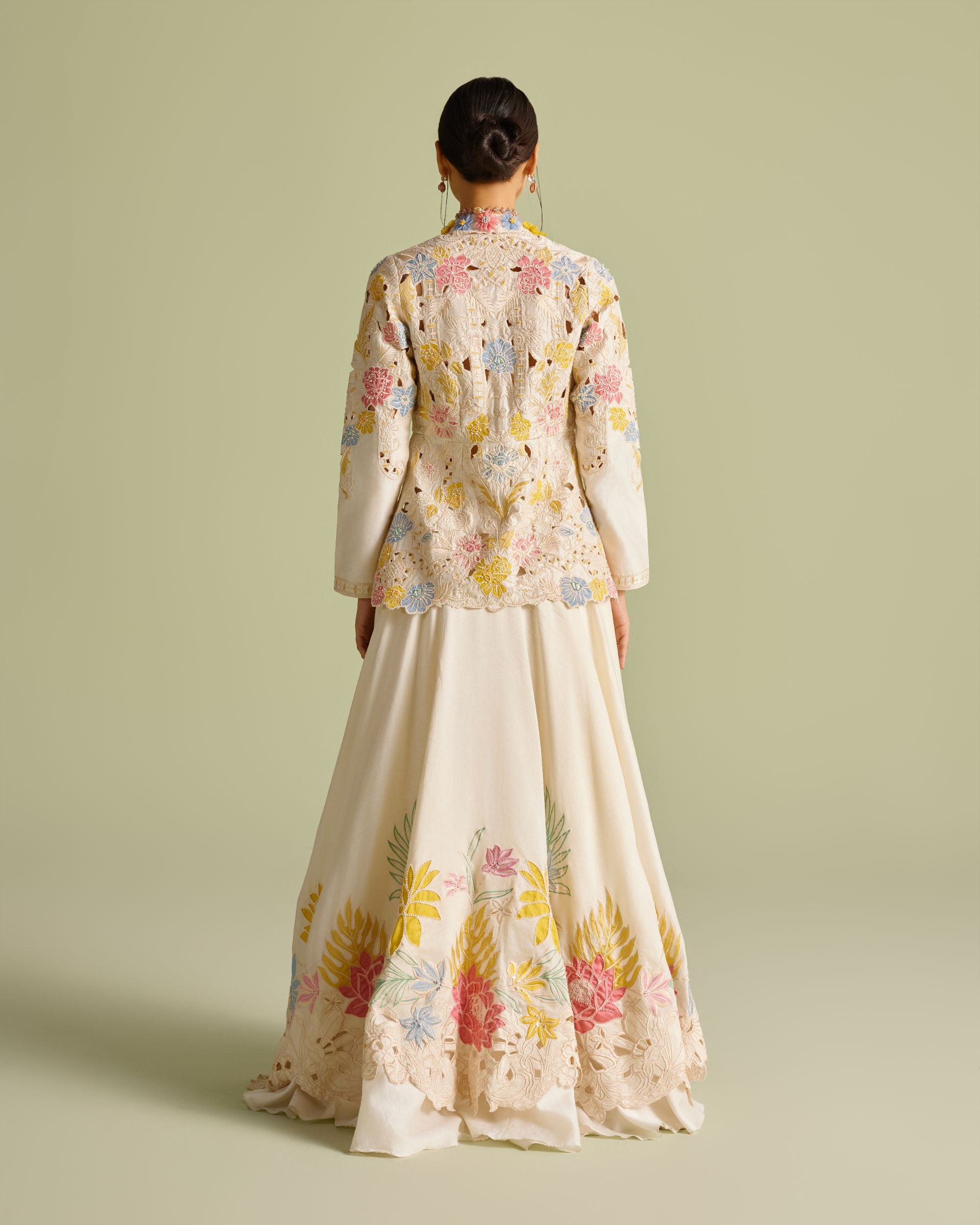 Ivory Pastel Embroiered Peplum Jacket