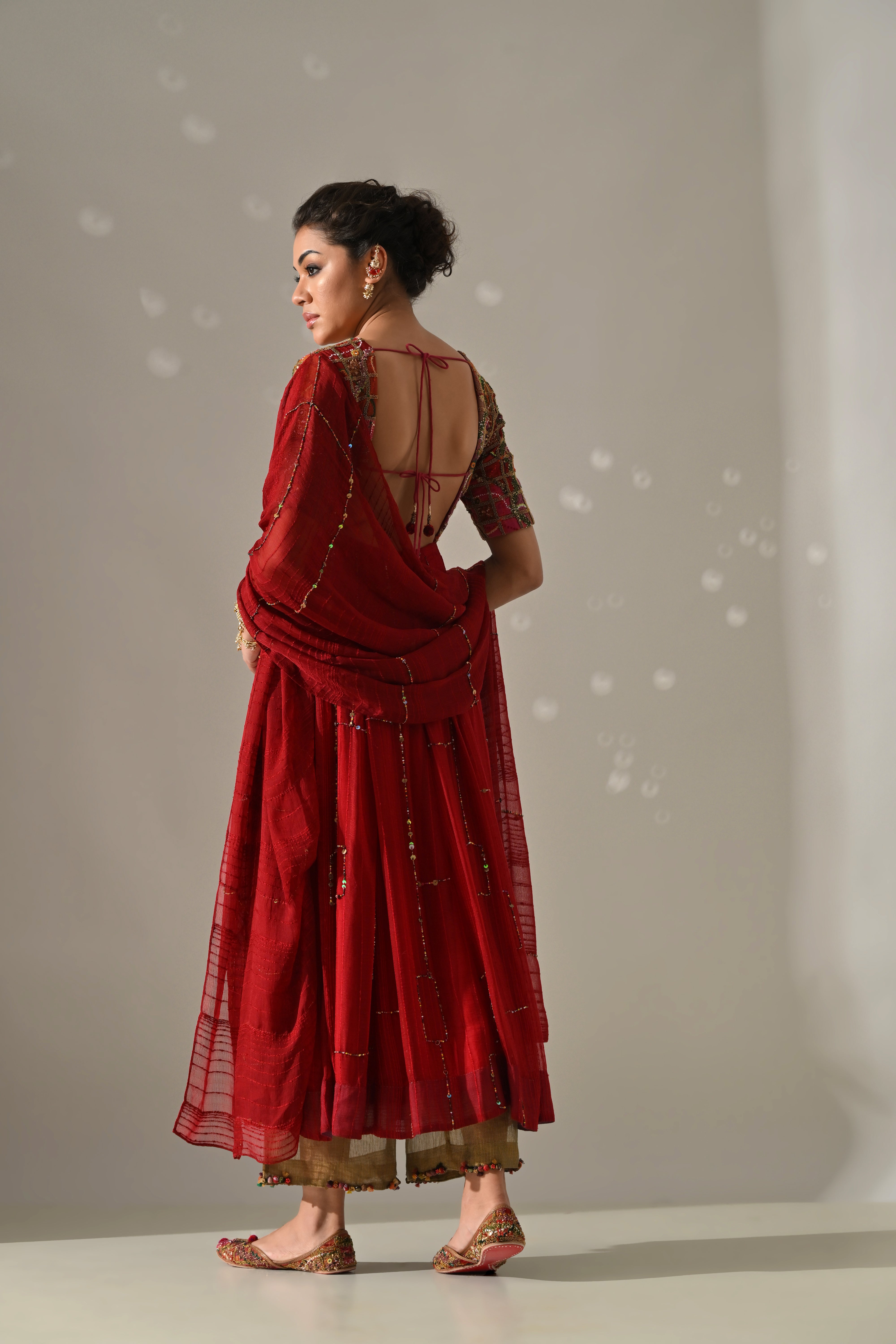 Red Hand Embroidered Anarkali Set