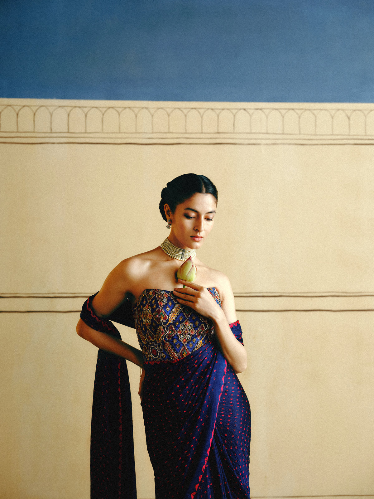 Blue Bandhani Corset Saree