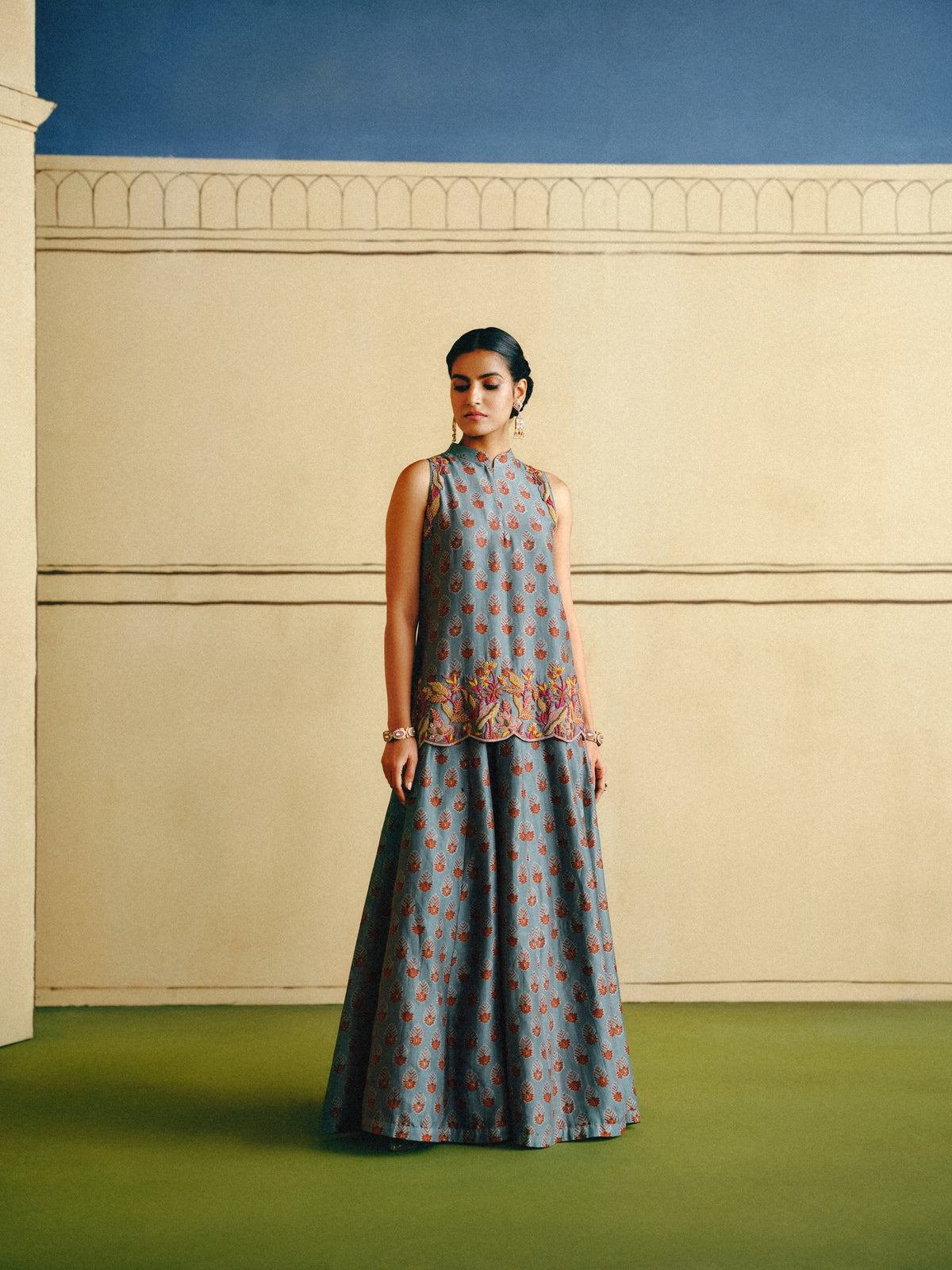 Indigo Kurta Sharara Set