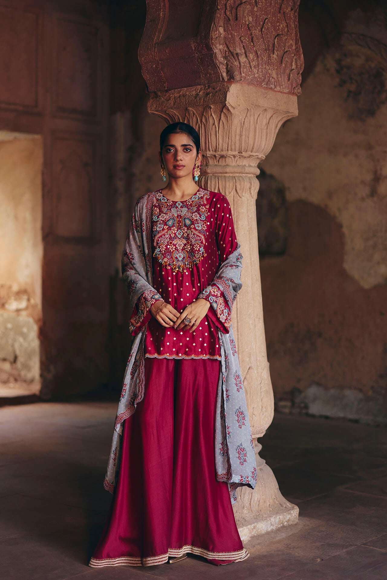 Maroon kurta sharara set