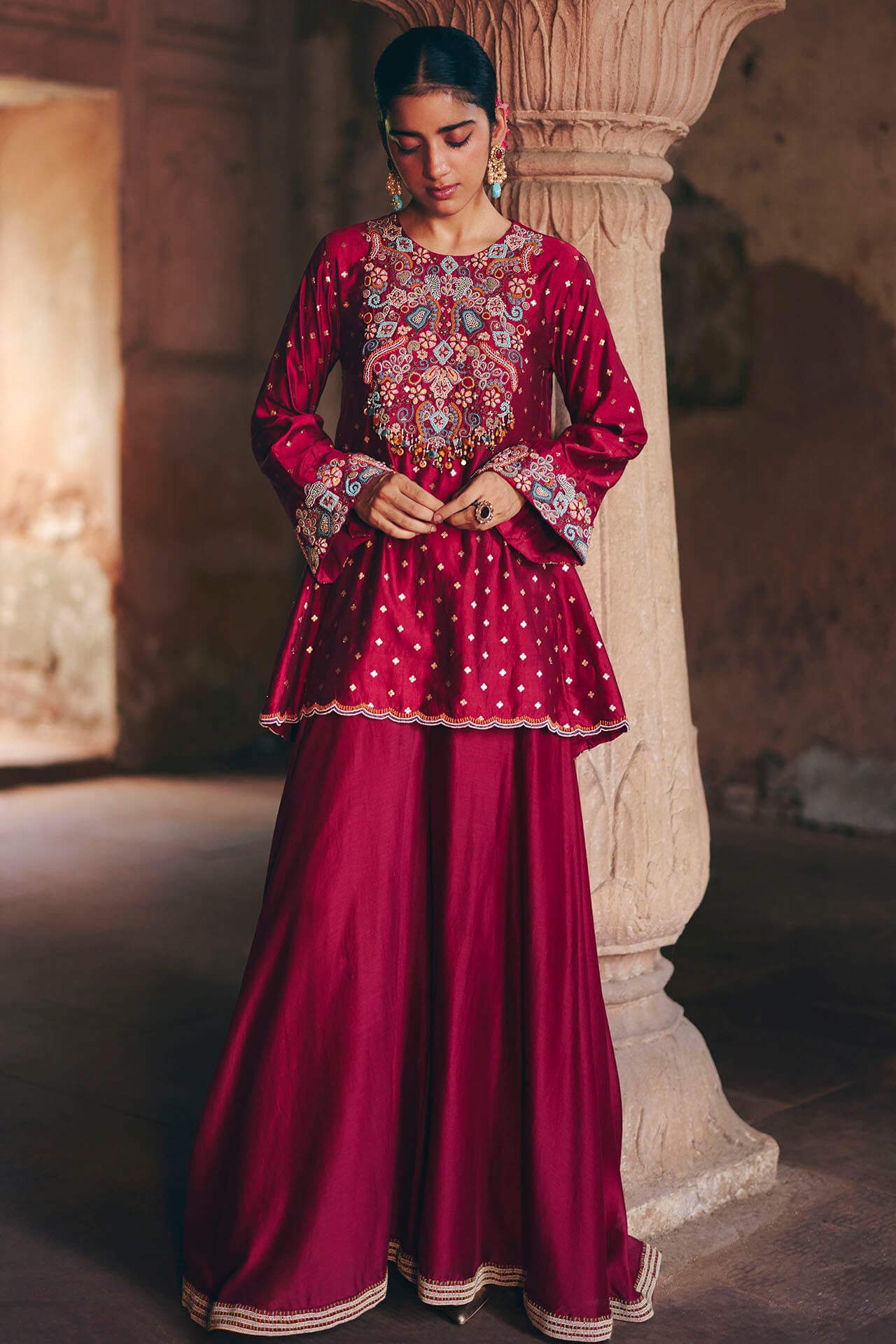 Maroon kurta sharara set