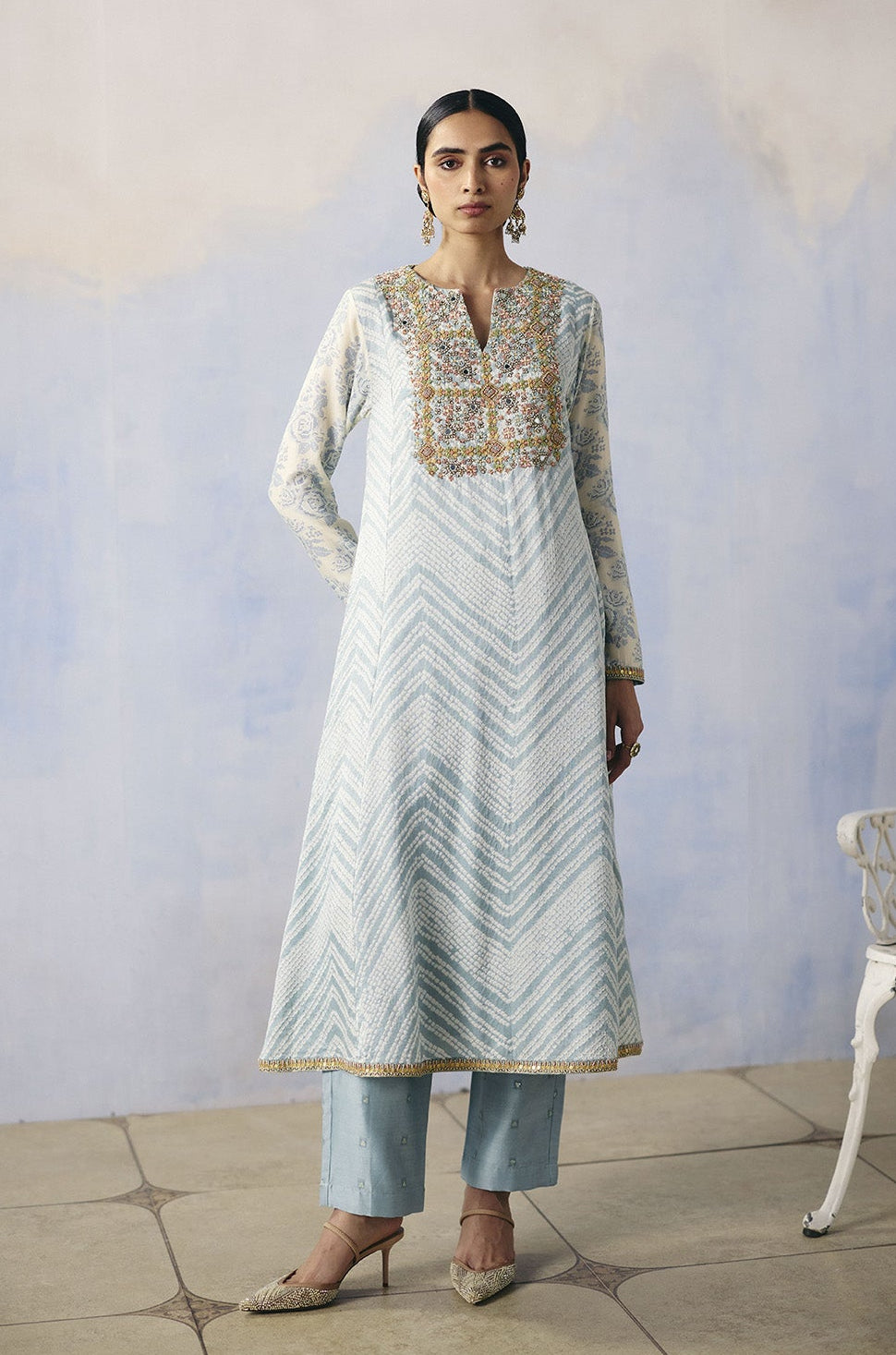Blue Bandhej Kurta Pant Set