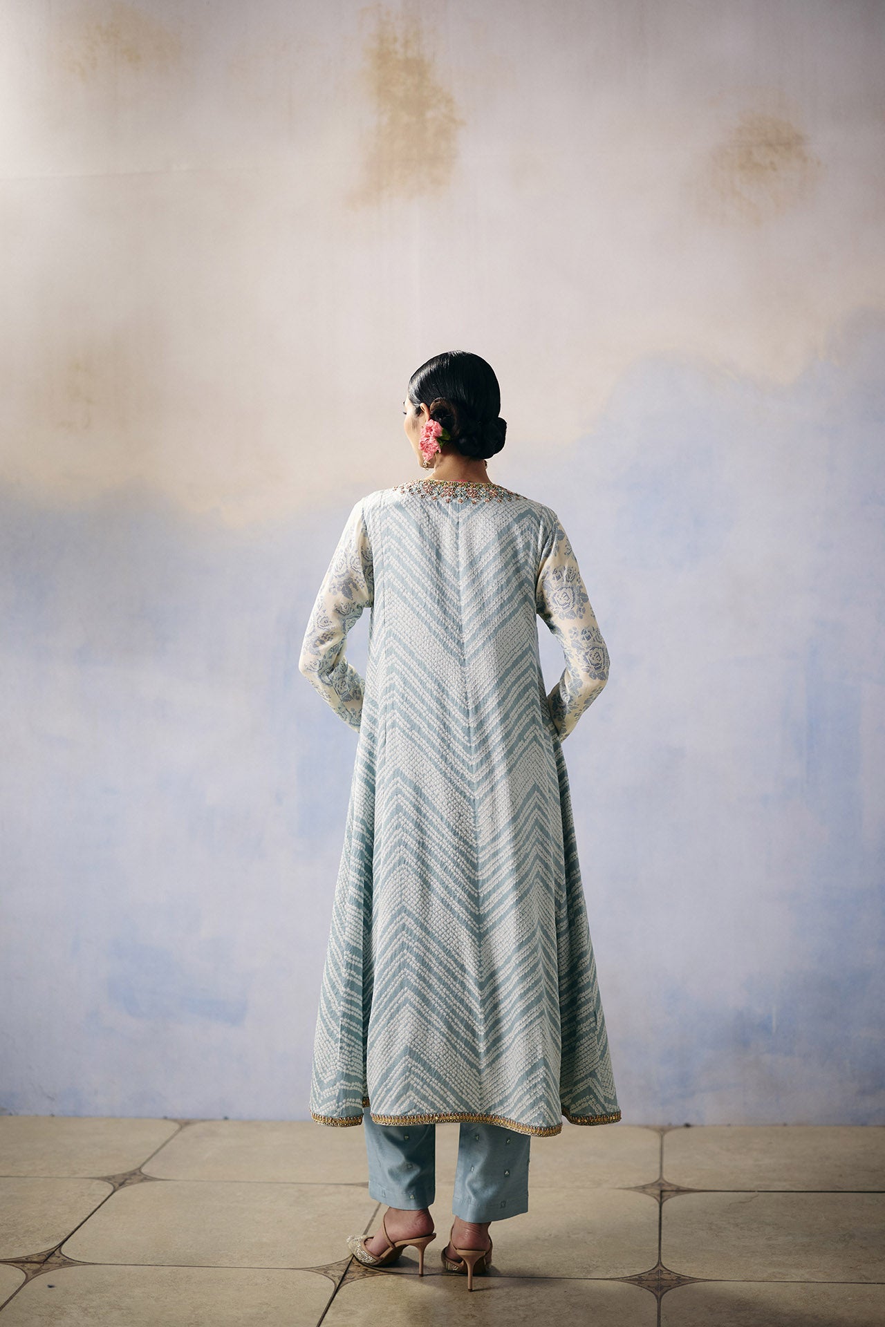 Blue Bandhej Kurta Pant Set