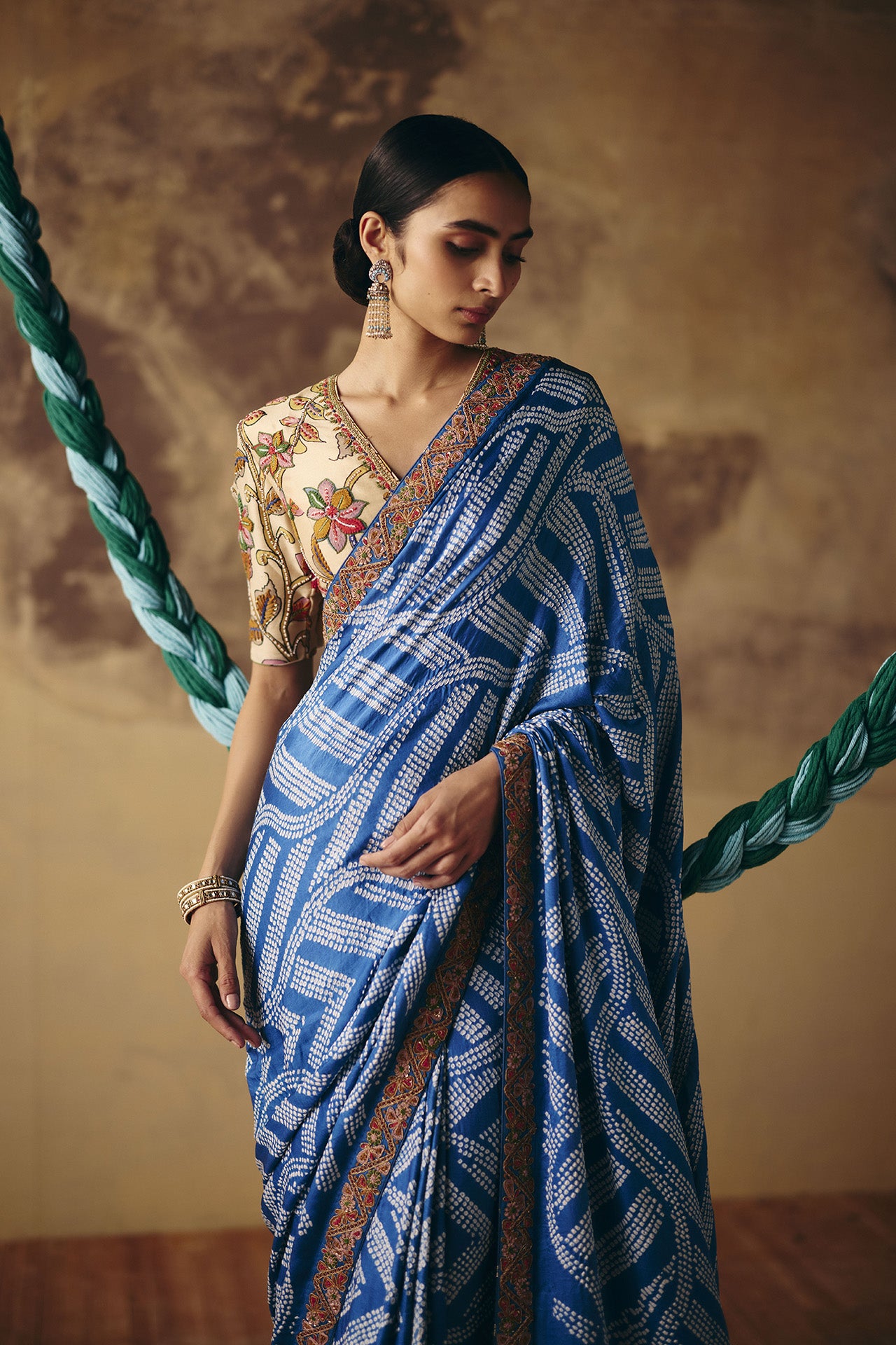 Blue Bandhani and Kalamkari Saree