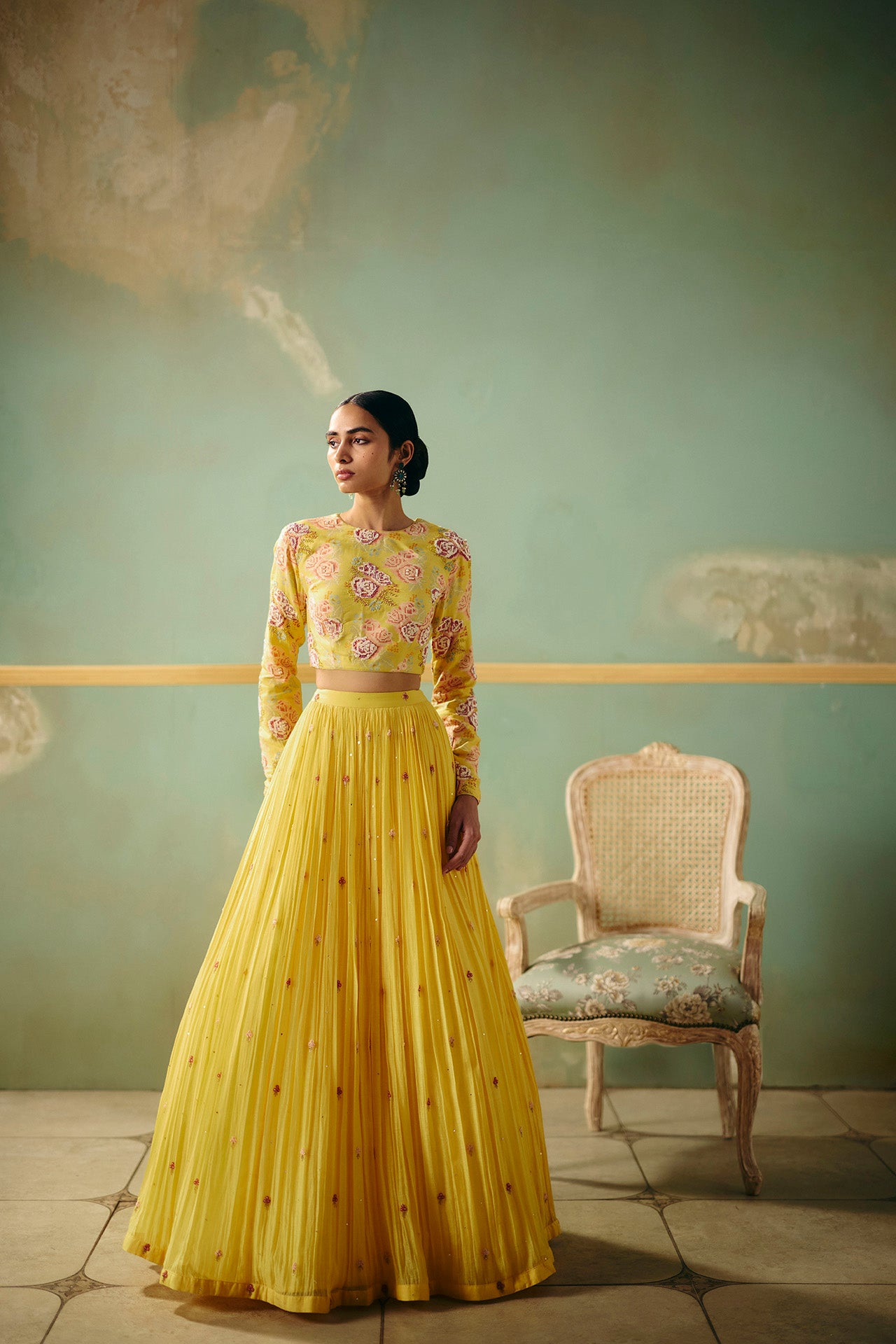 Yellow Rose Croptop Skirt