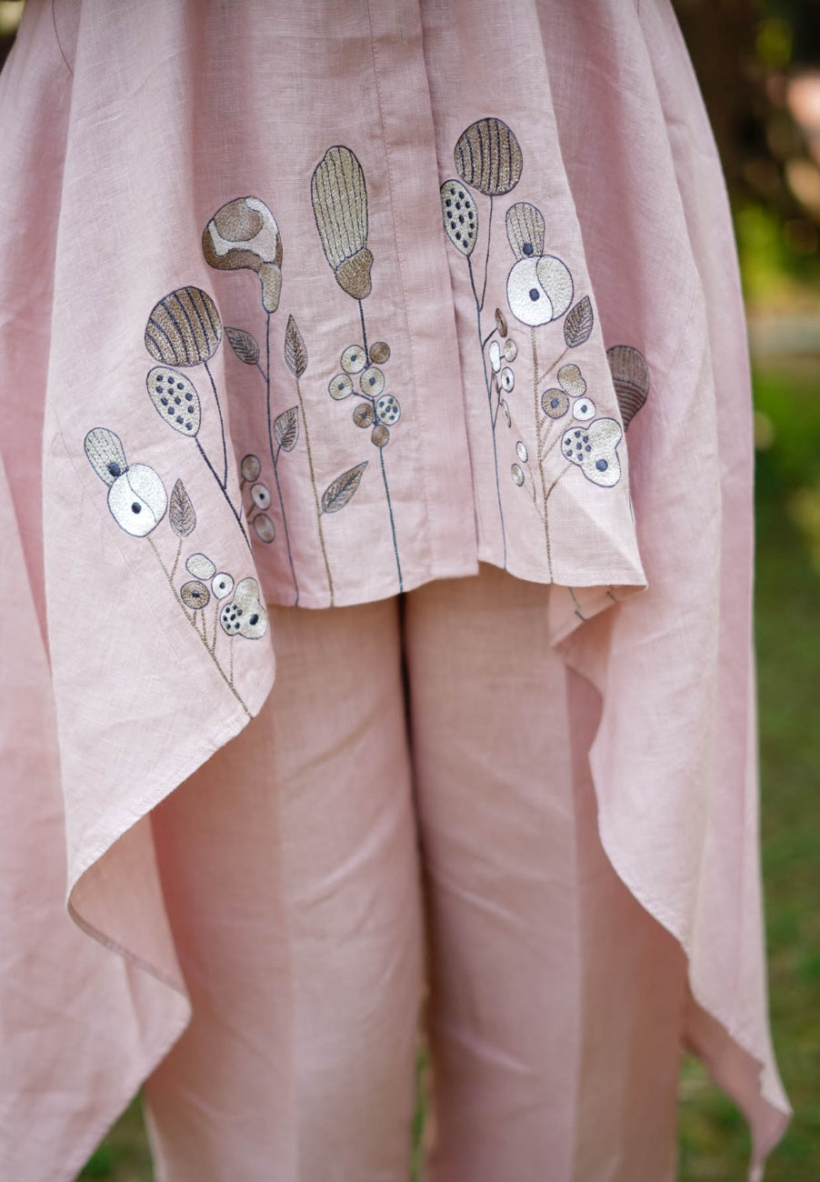 Light Pink Embroidered Highlow Tunic