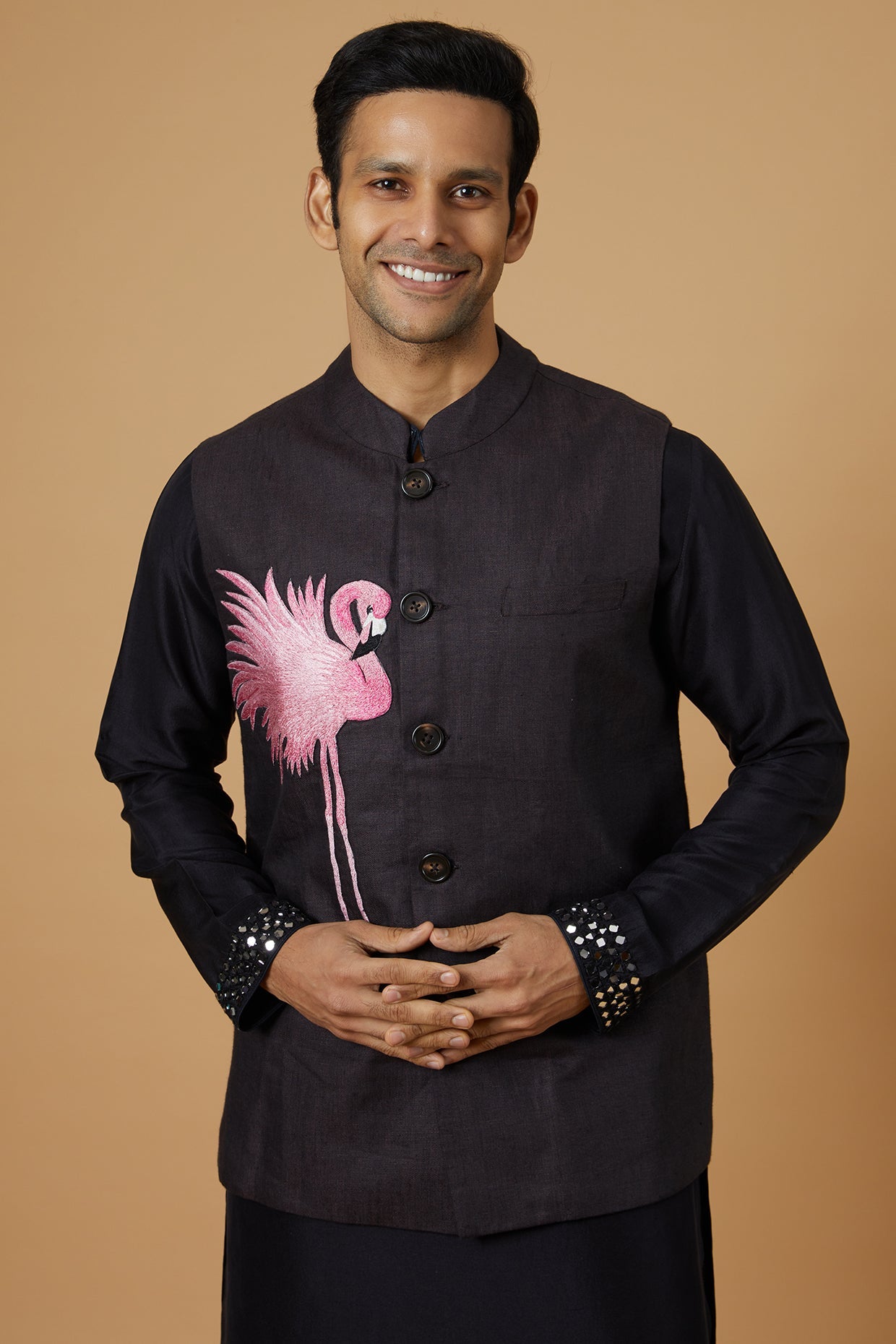 Purple Linen Embroidered Waistcoat