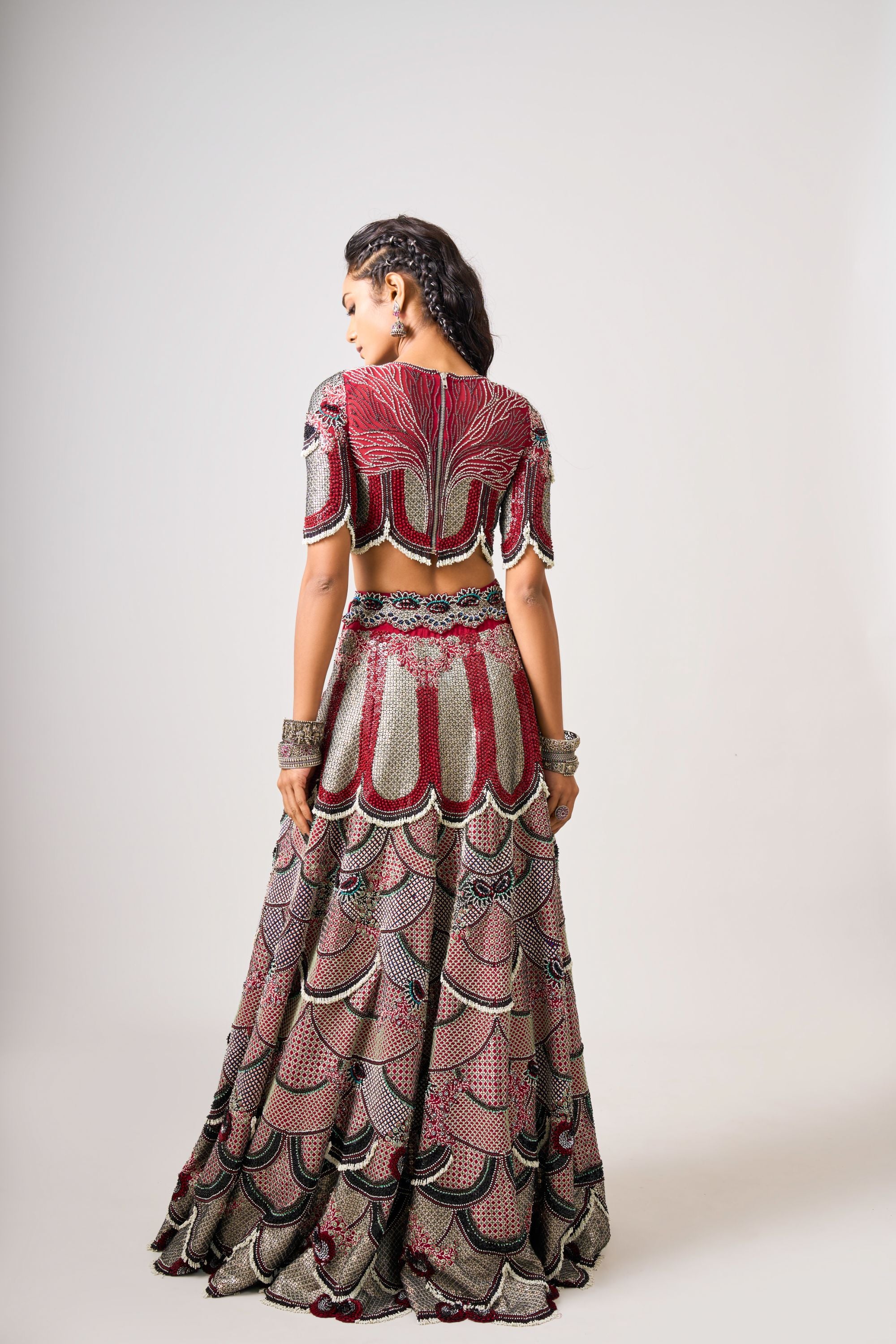 Burgundy Hand-Embroidered Lehenga Set