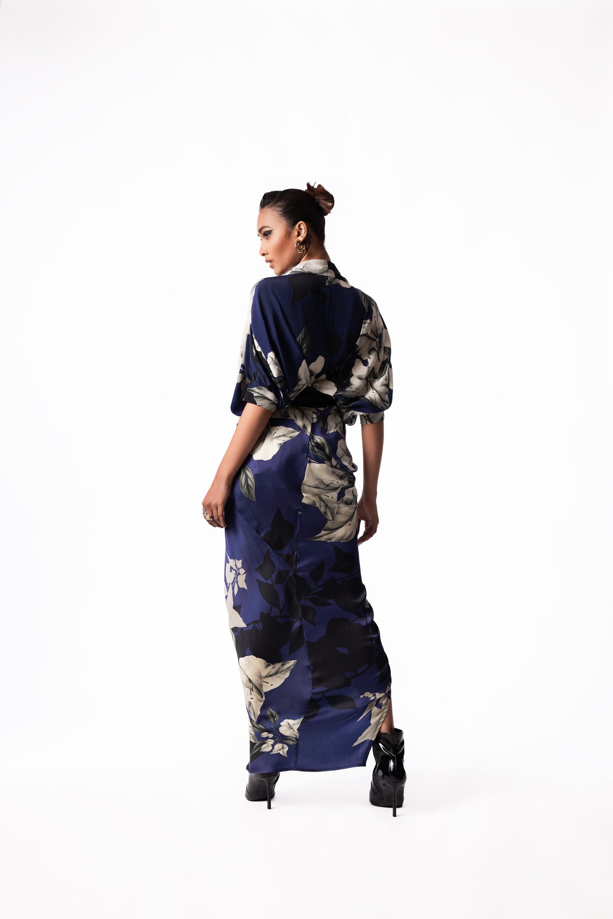 Navy Printed Peplum Shirt Fish Pick Up Skirt Set