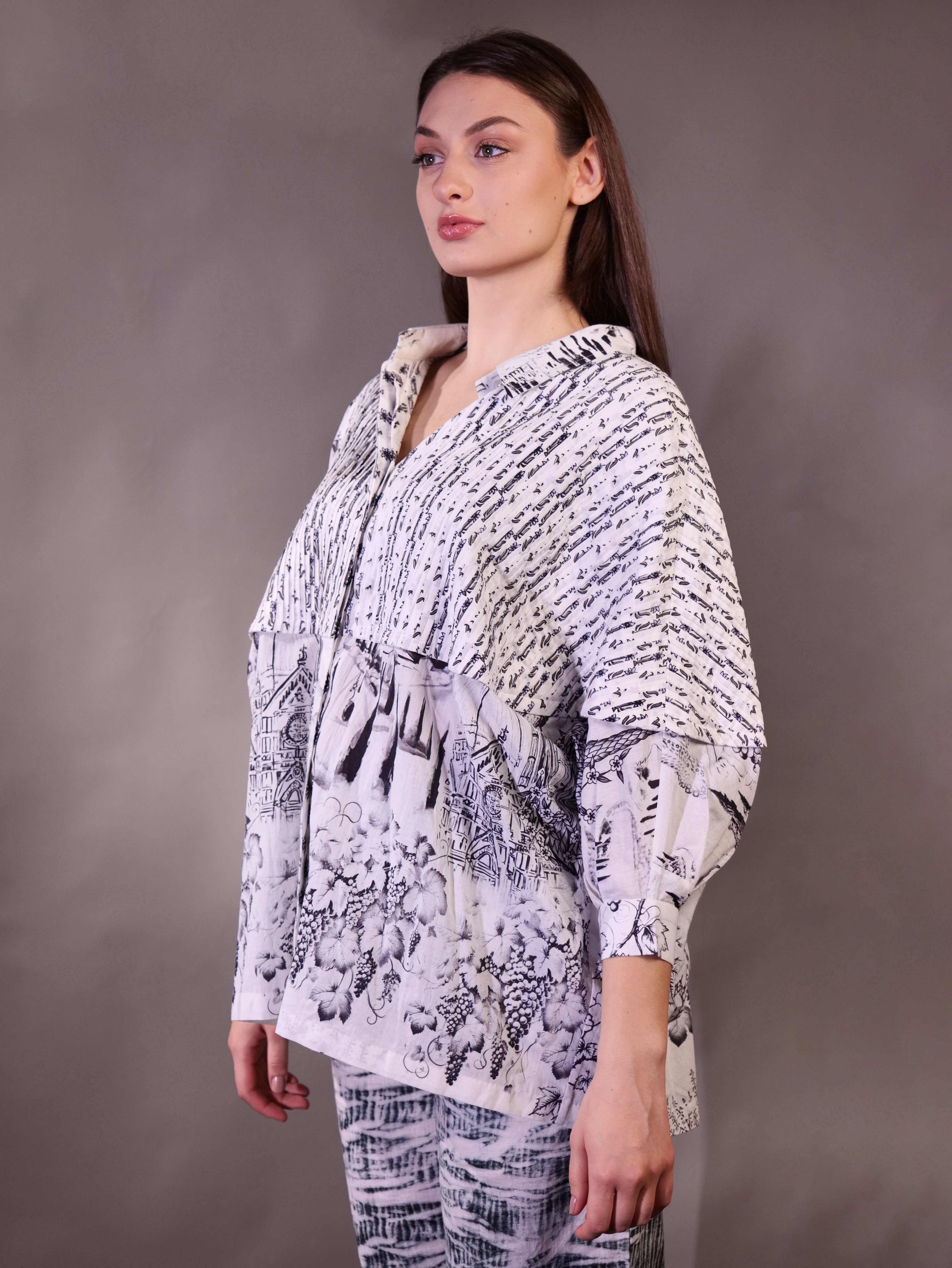 Block Print / Printed Pintuck detail Shirt with Shibori Pant