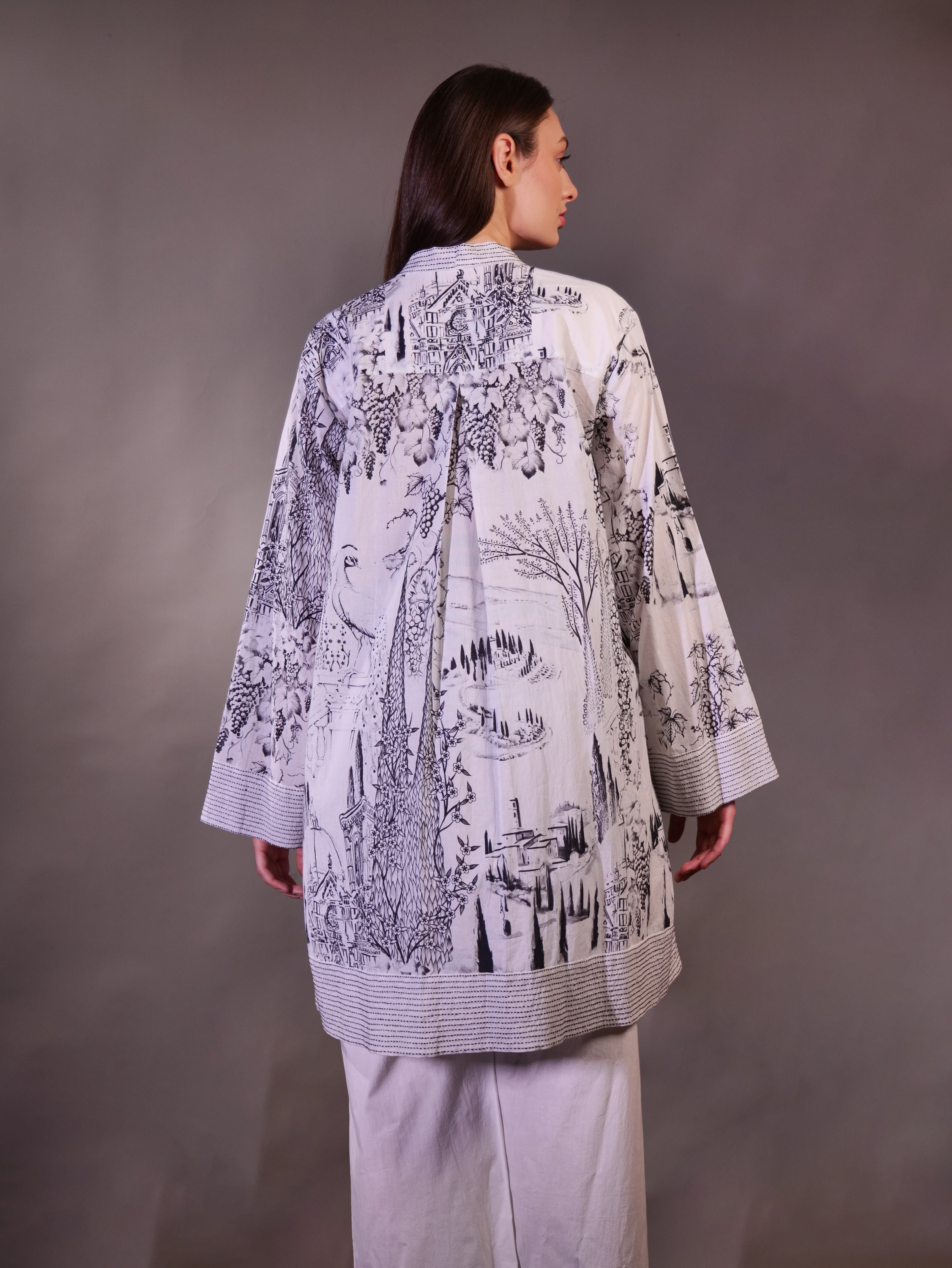 Printed Tunic with Kantha and Aari hand work Trousers