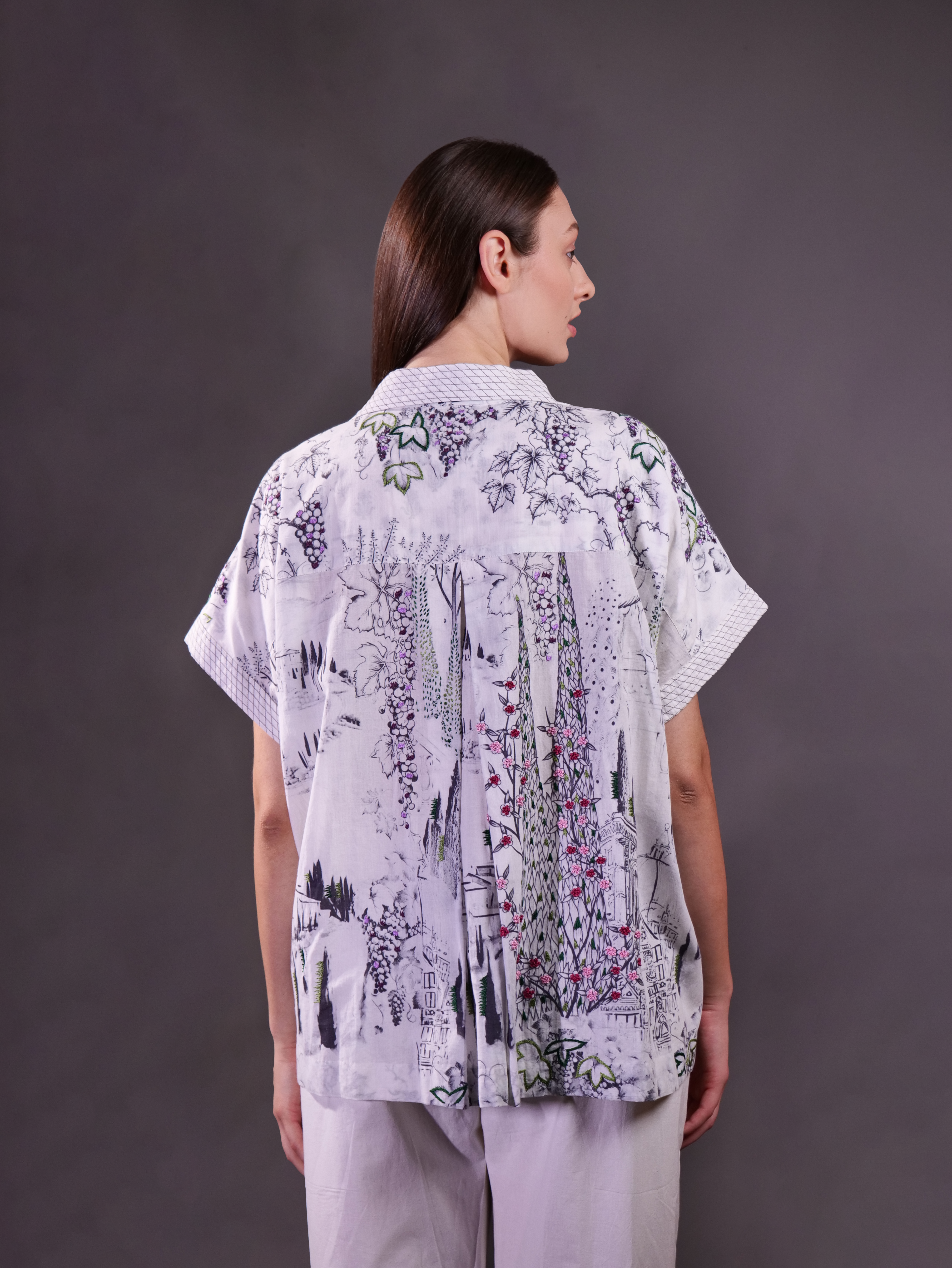 Printed Shirt with Hand Embroidered Highlight with Trousers