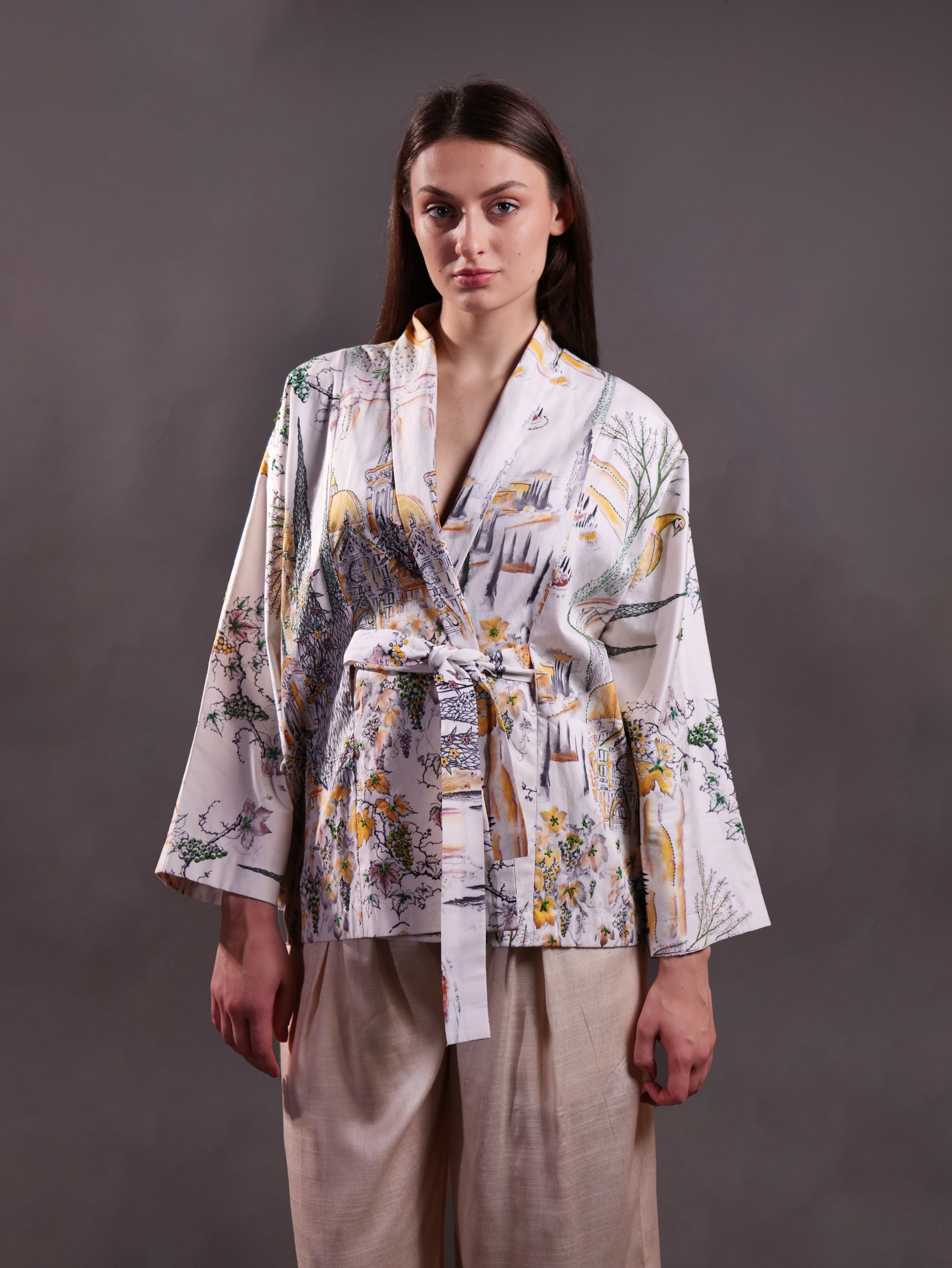 Hand Embroidery Highlight Printed Jacket with Trousers