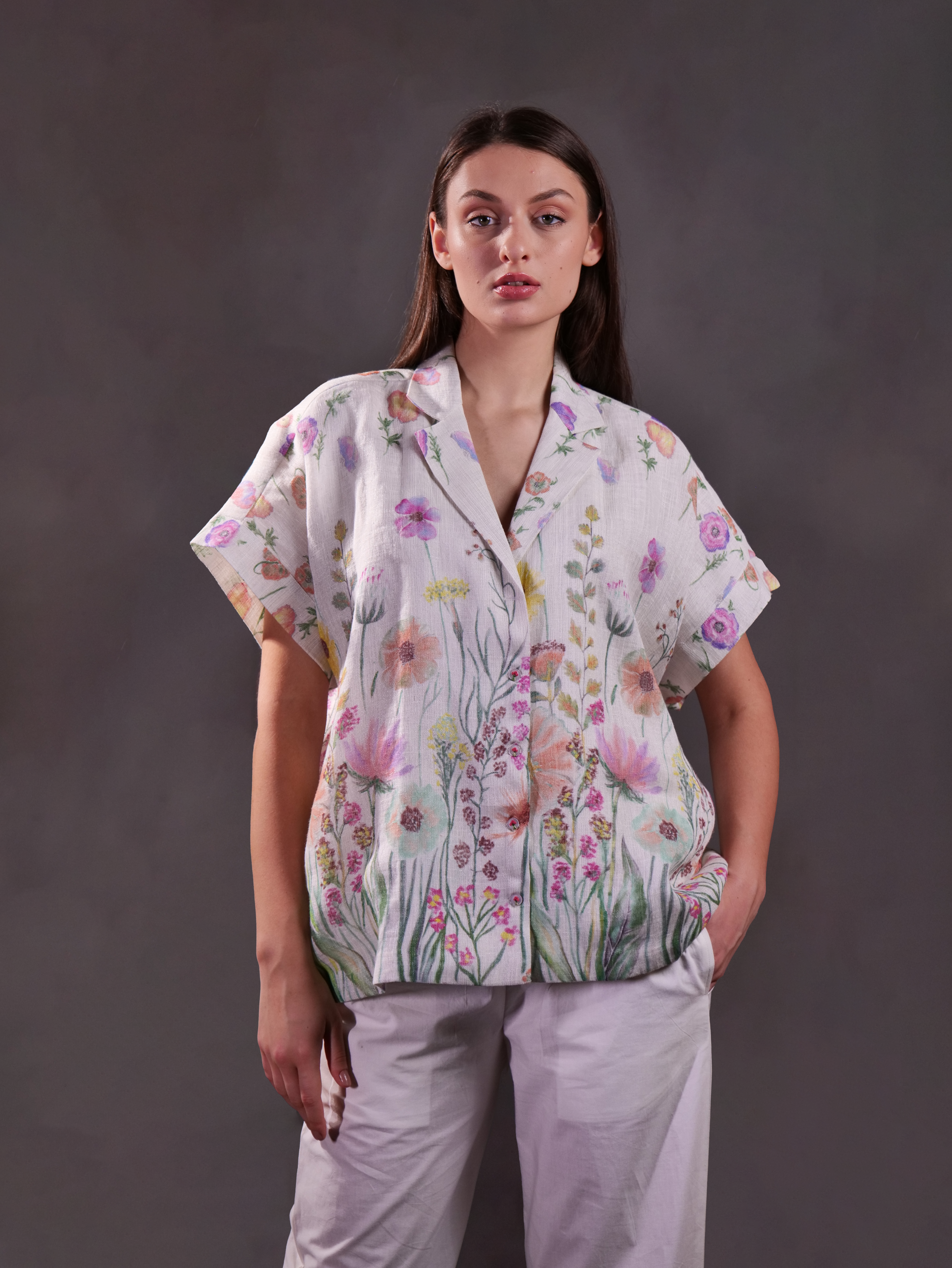 Printed Linen Shirt paired with Trousers