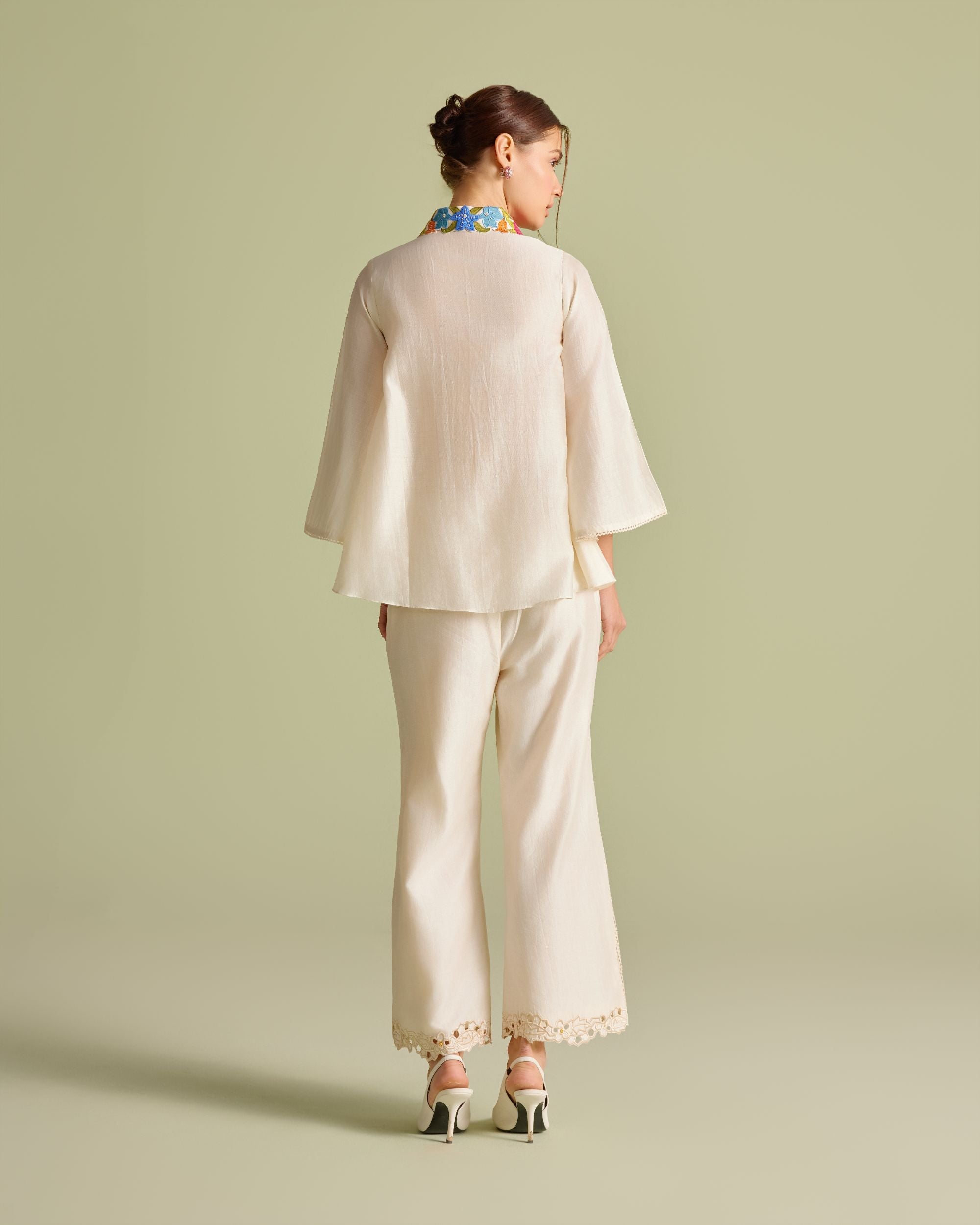 Ivory Floral Mesh Pants