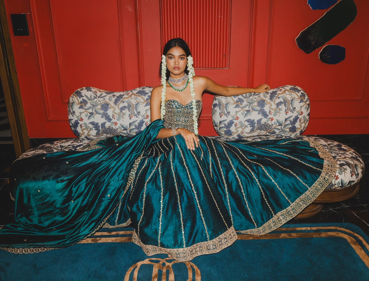 Teal Corset Lehenga Set