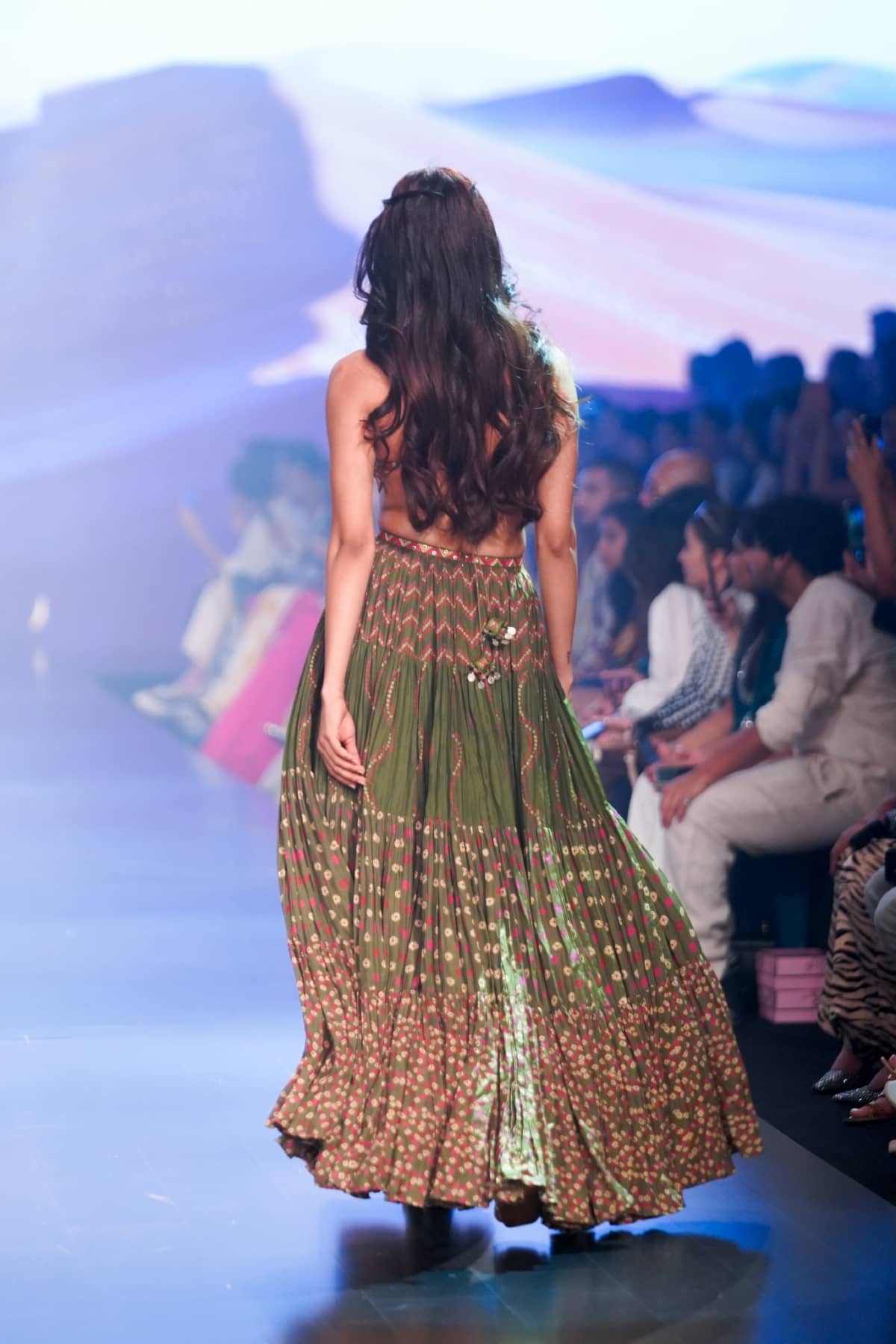 Kacha Aam Coin and Resham Work Yoke Tiered Dress