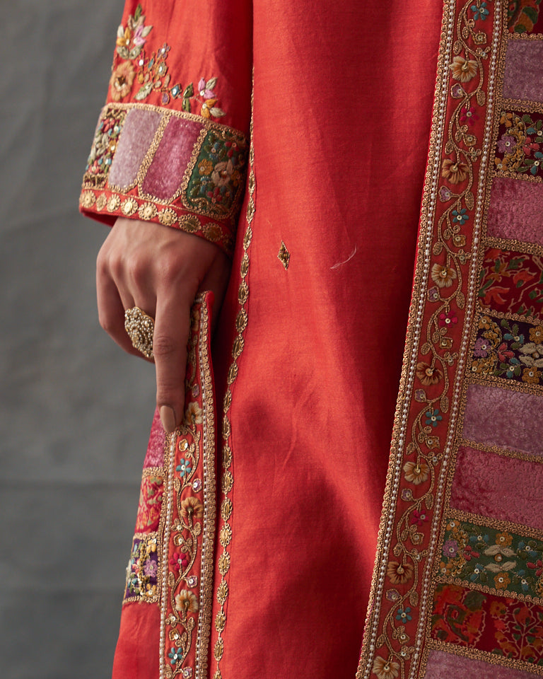 Velvet patchwork pakistani kurta set with heavy bottom & dupatta.