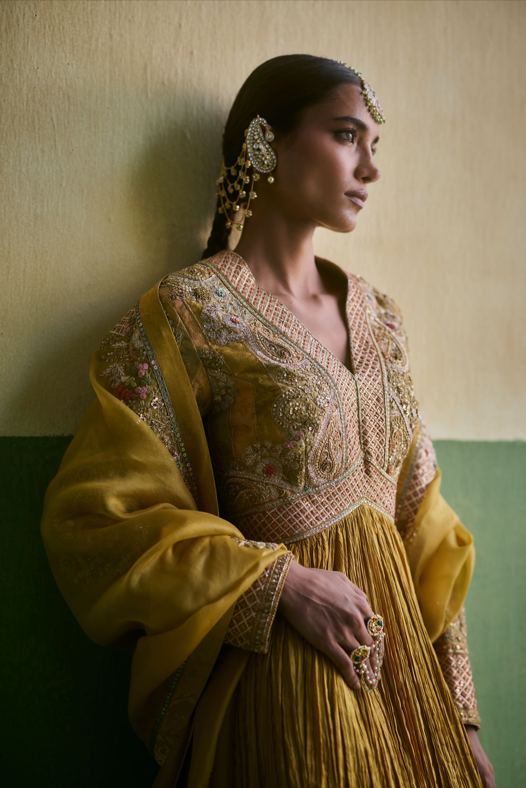 Mehndi Green Dupione Chanderi Brocade Set
