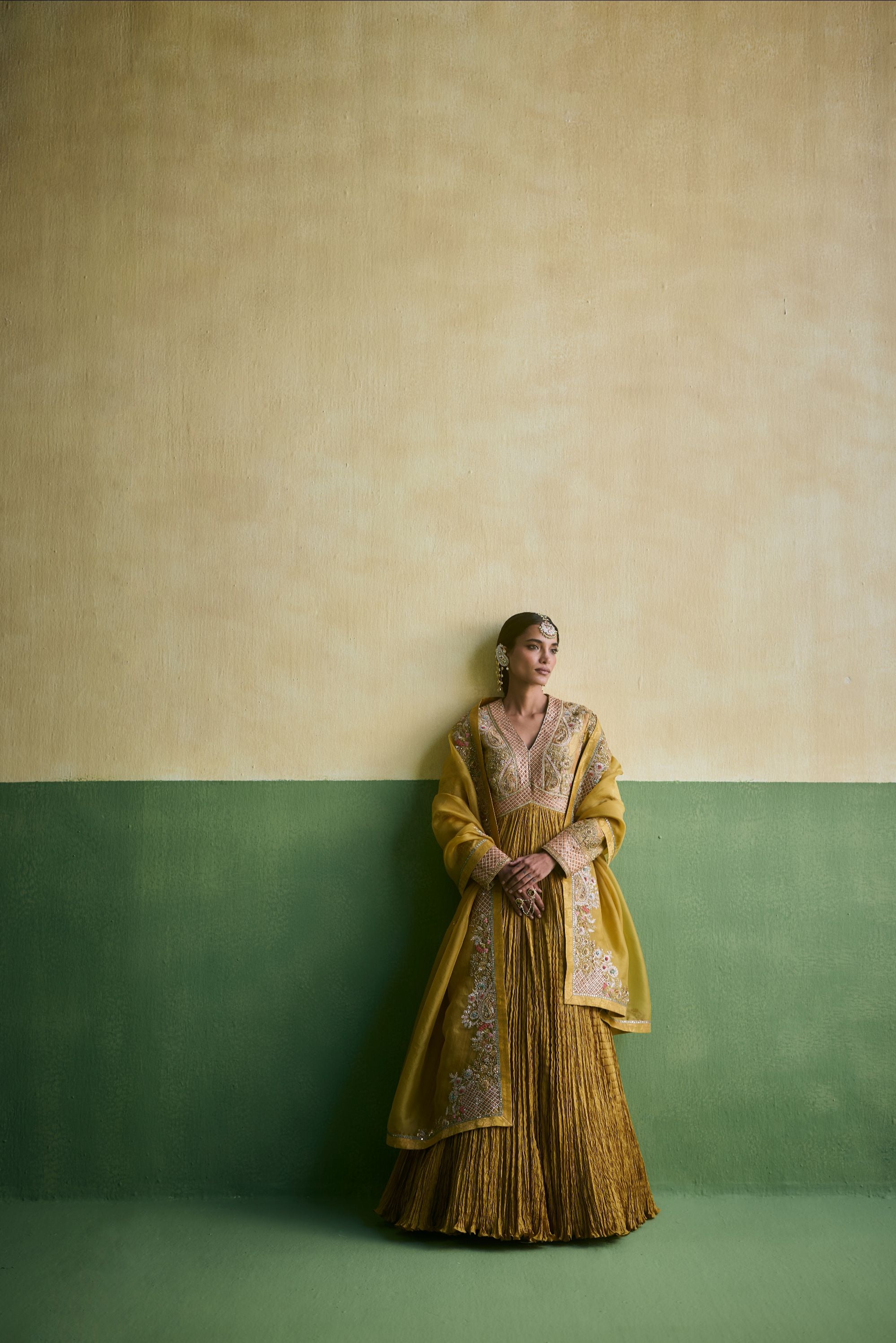 Mehndi Green Dupione Chanderi Brocade Set