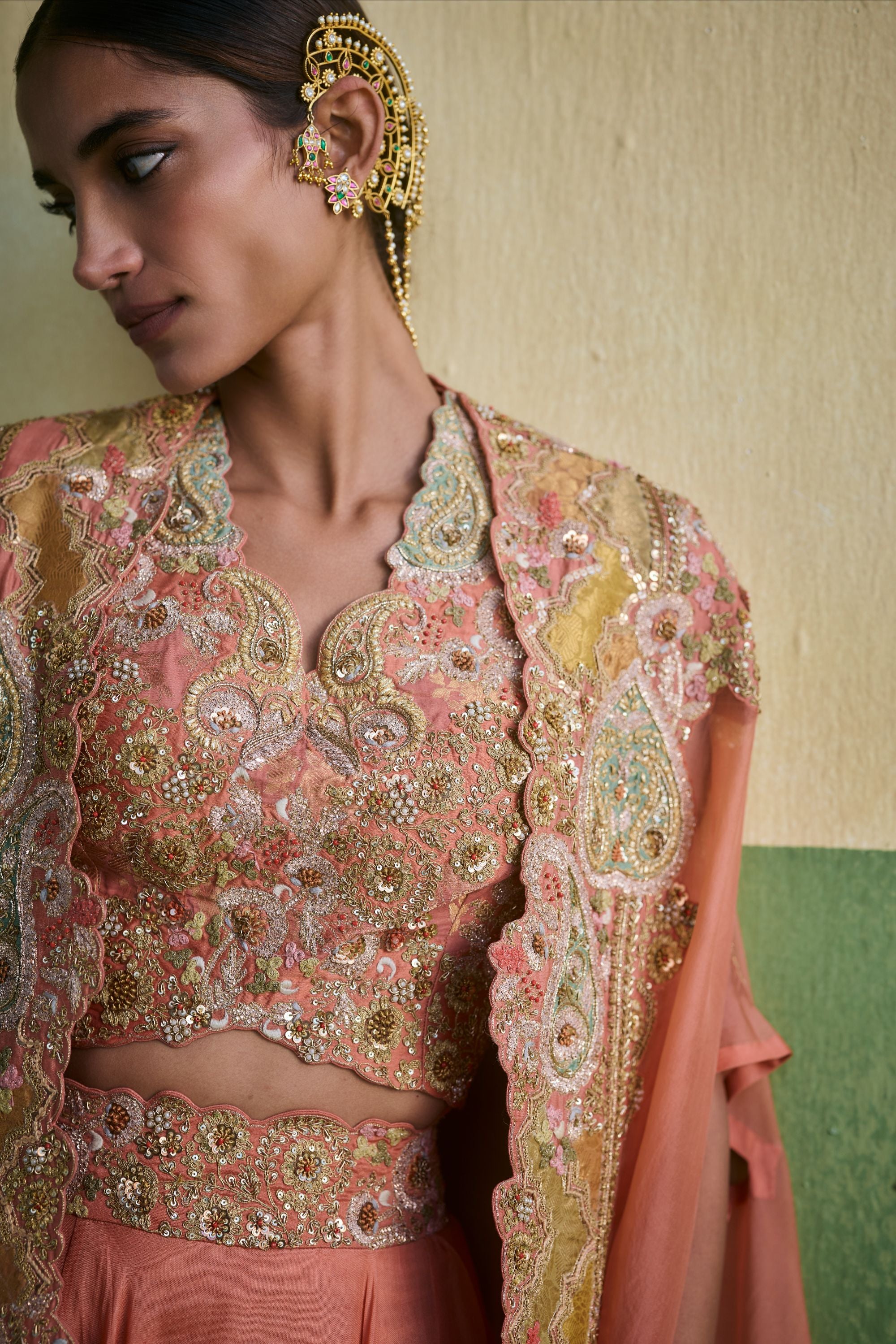 Rose Pink Chanderi Brocade Organza Set