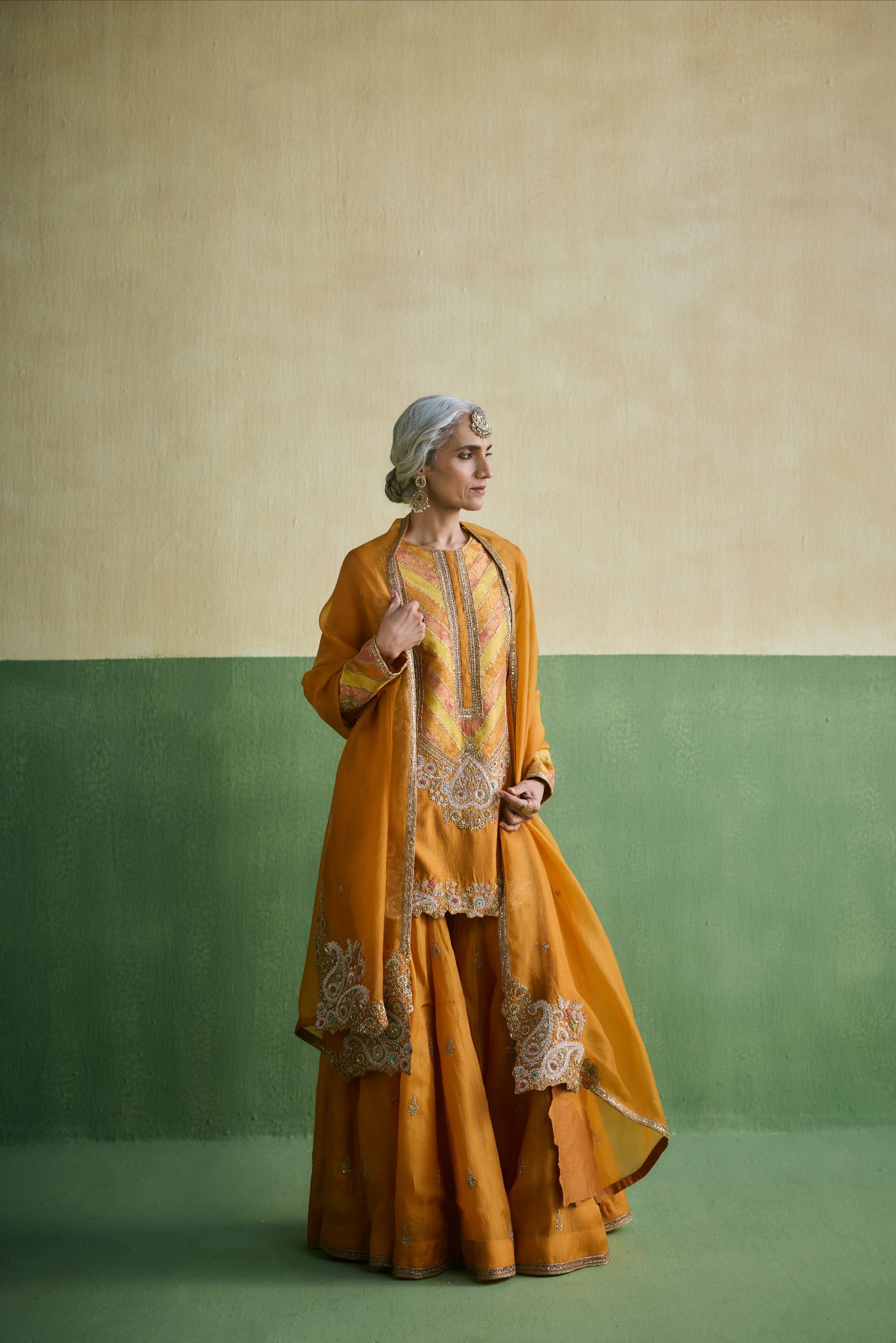 Orange Chanderi Organza Set