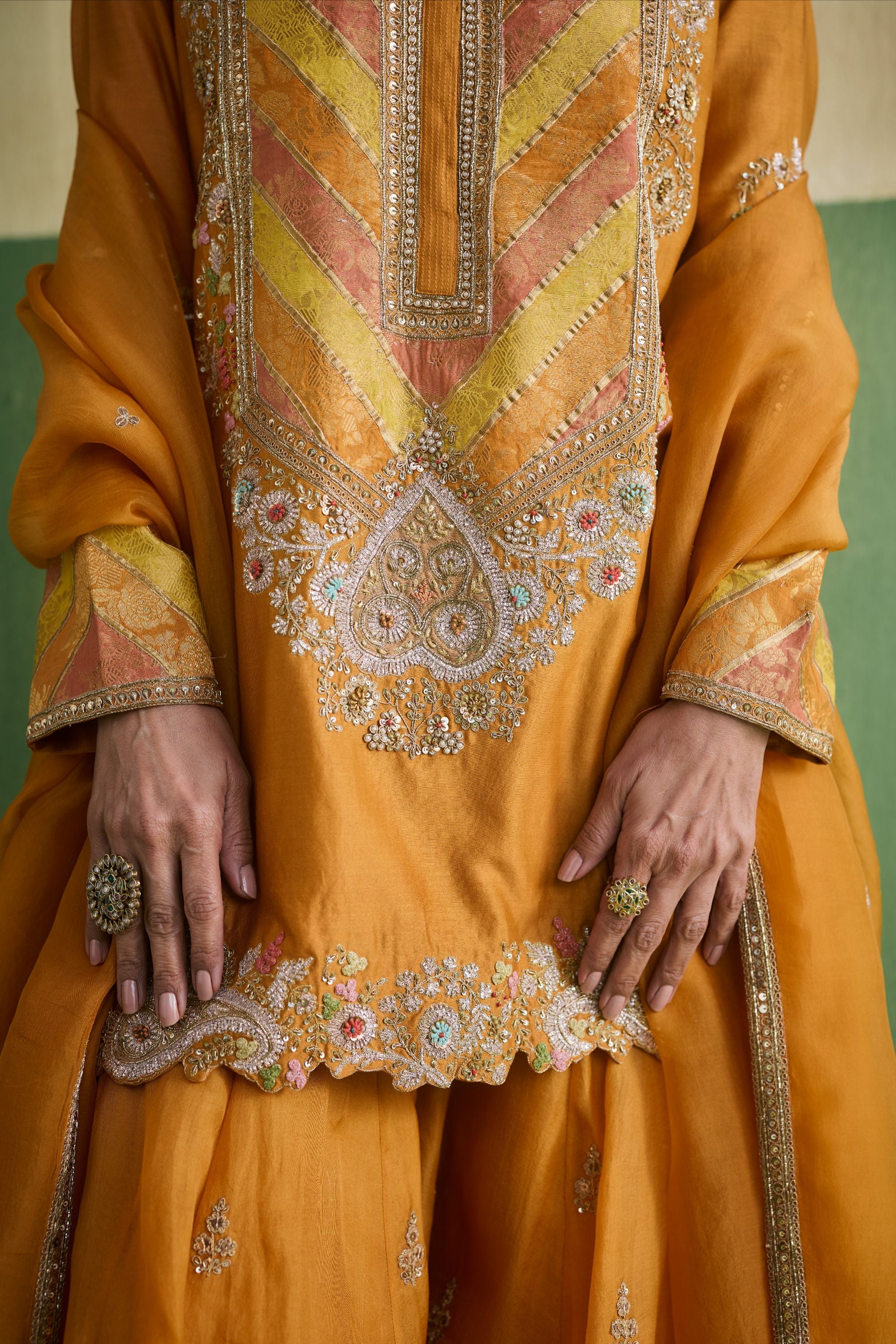 Orange Chanderi Organza Set