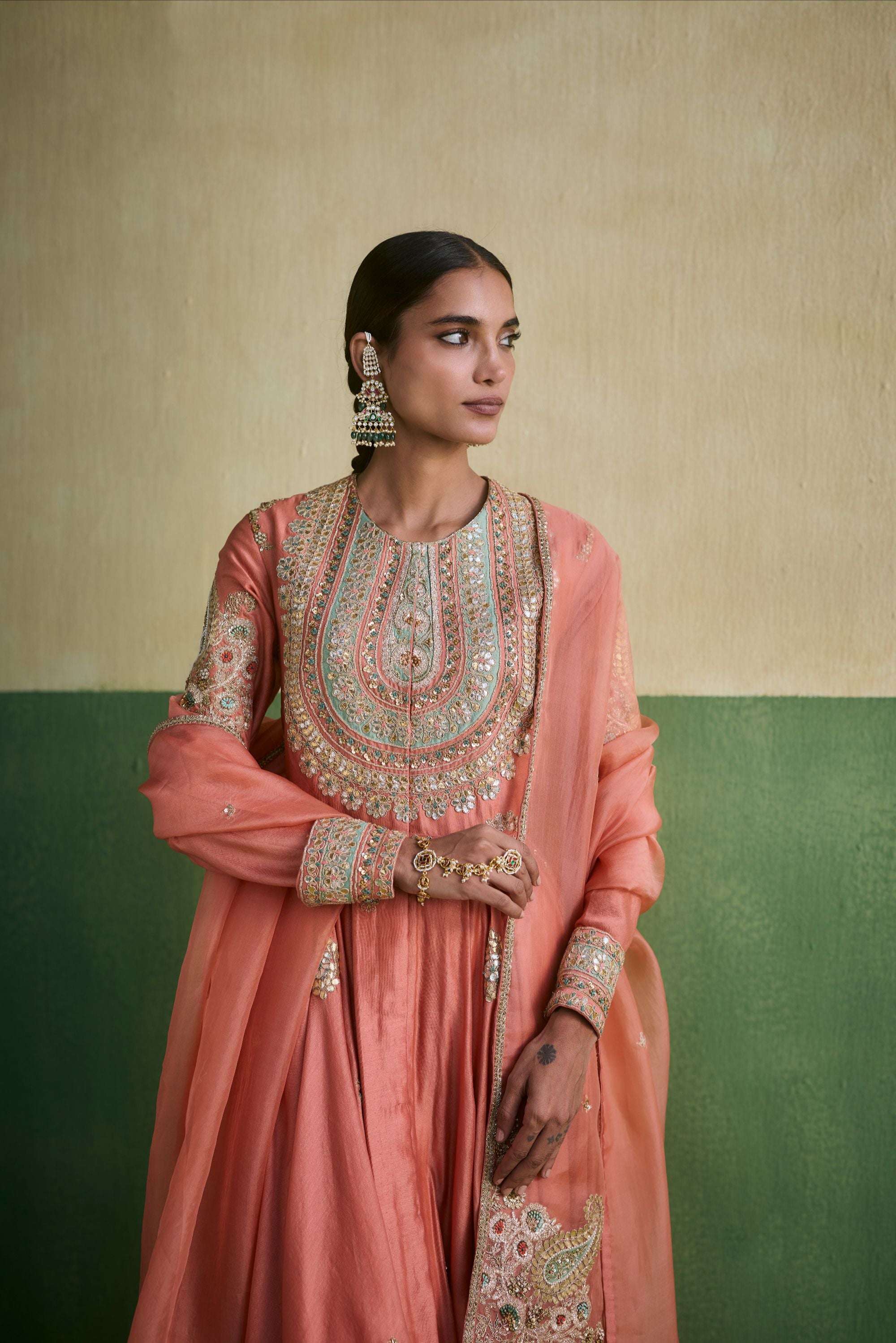 Rose Pink Chanderi Organza Set