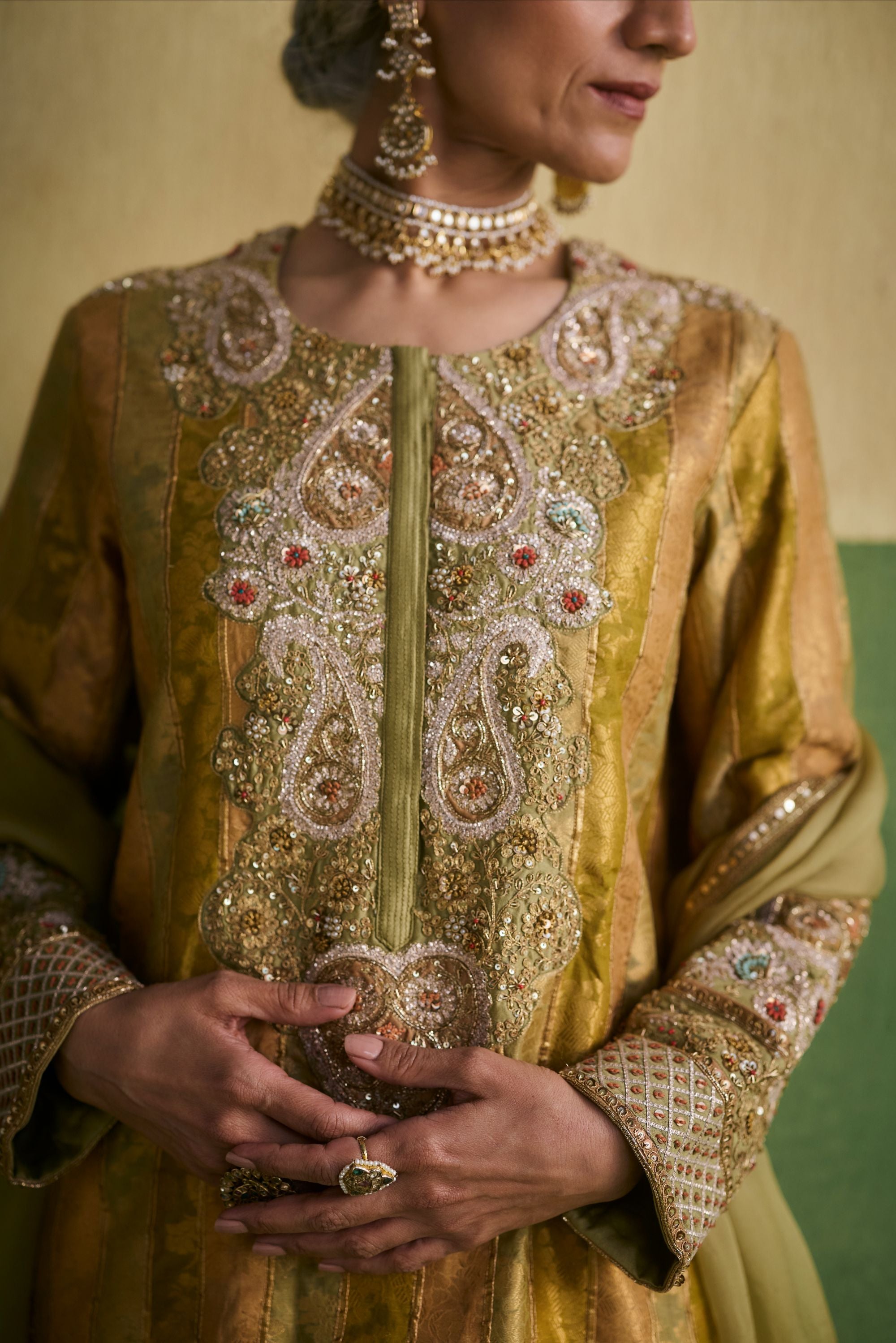 Sage Green Chanderi Brocade Kurta Set