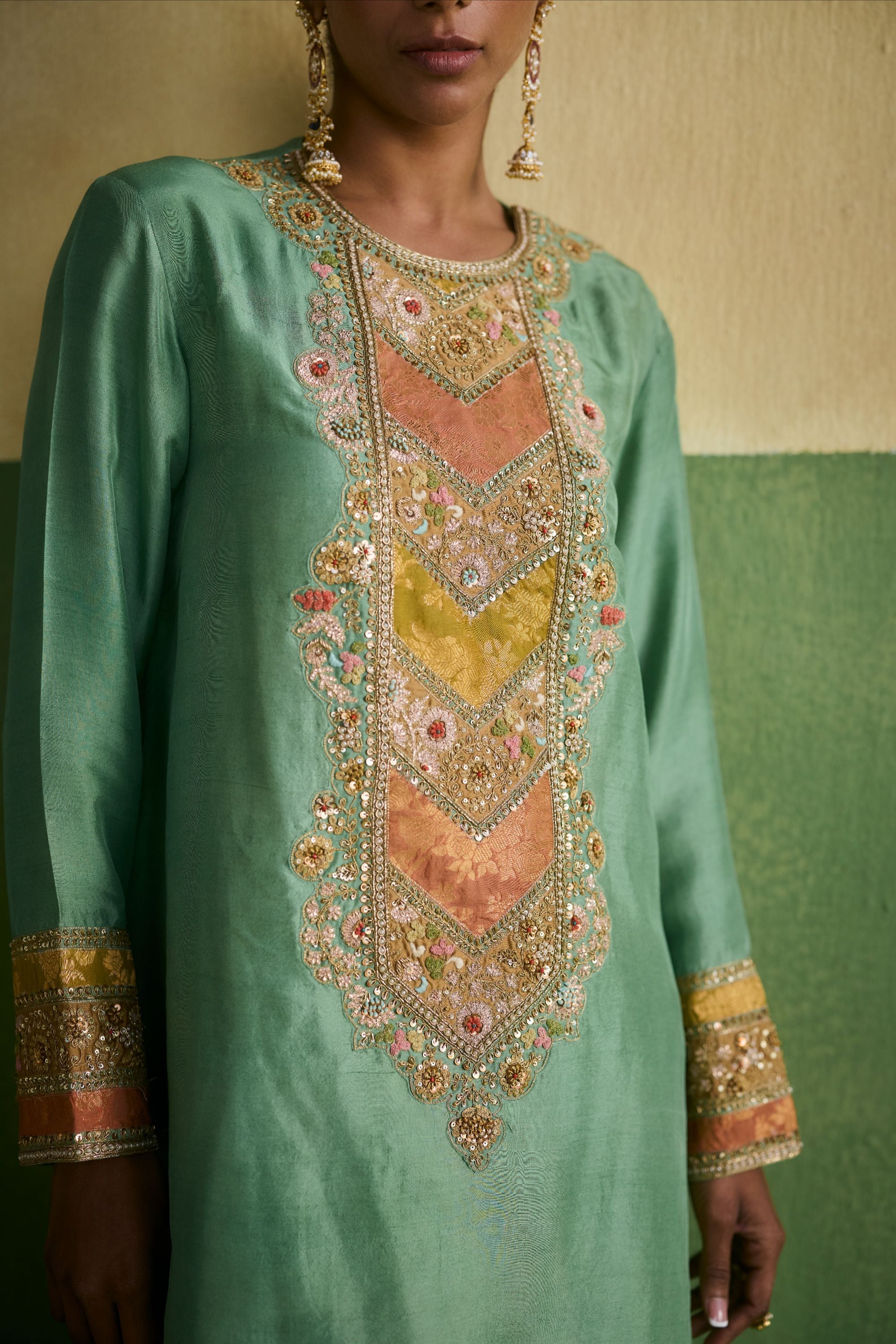 Cyan Dupione Satin Kurta Set