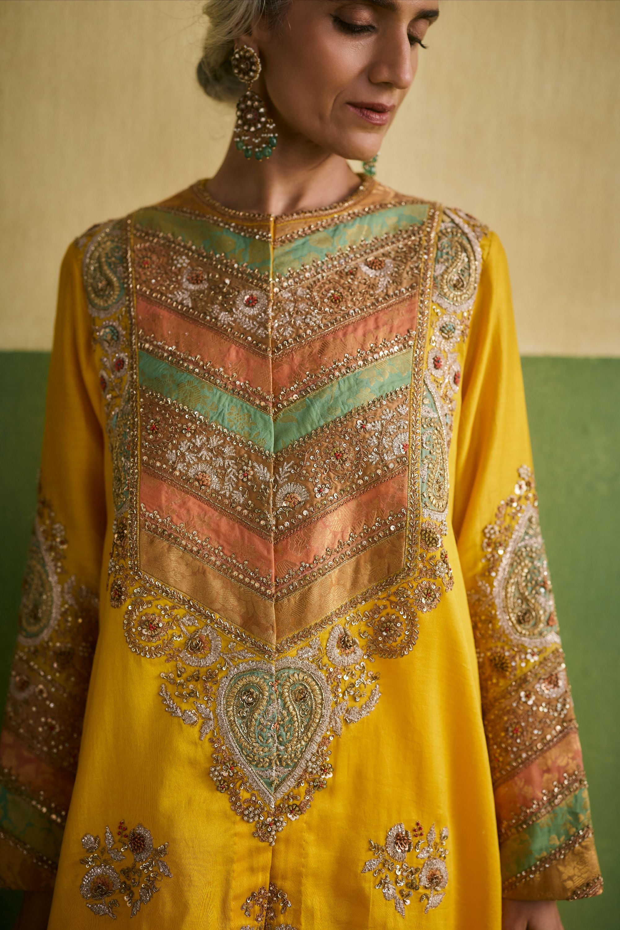 Mustard Chanderi Kurta Set