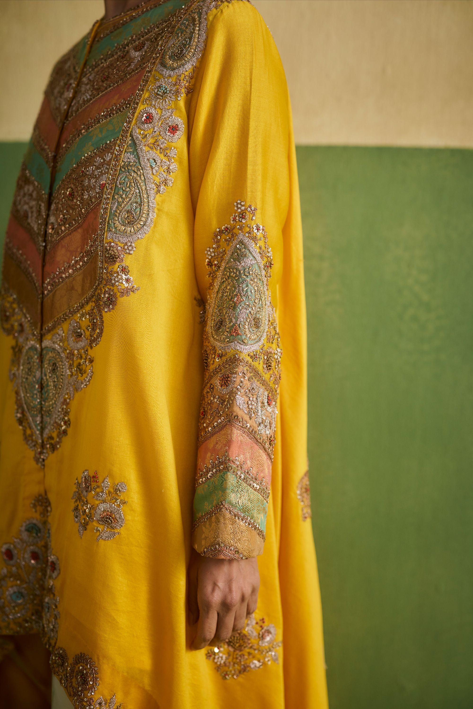 Mustard Chanderi Kurta Set