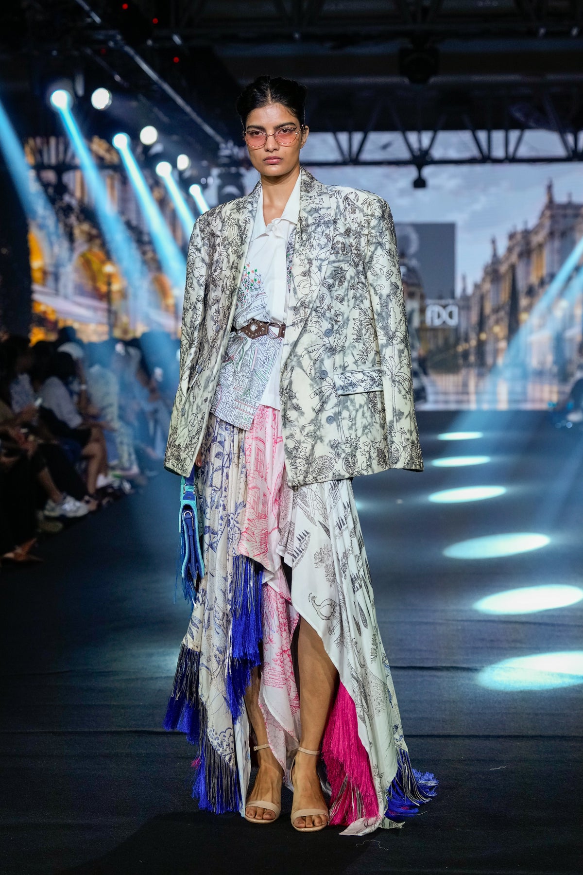 Hand Embellished Satin Printed Blazer set