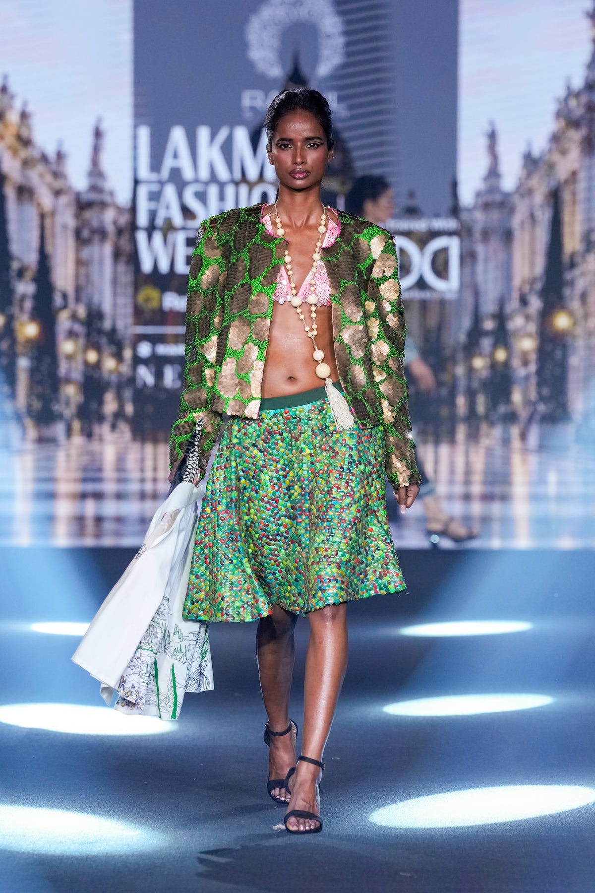 Green hand embroidered jacket set